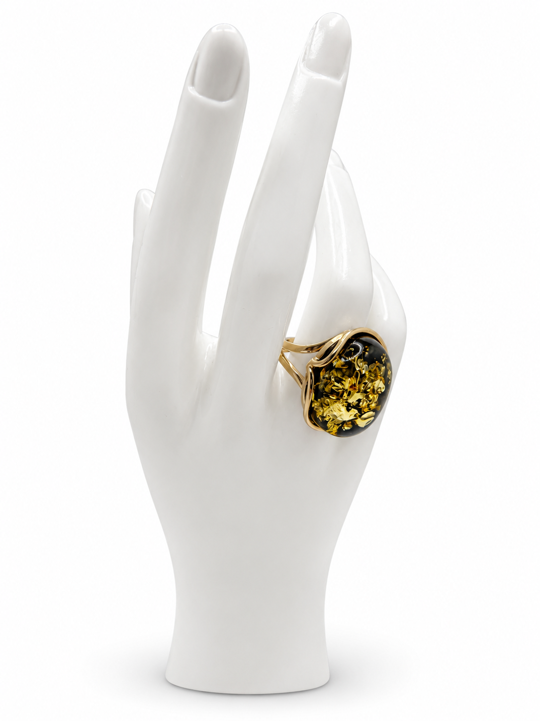 Handmade Sterling Silver Baltic Amber Ring Green Color 