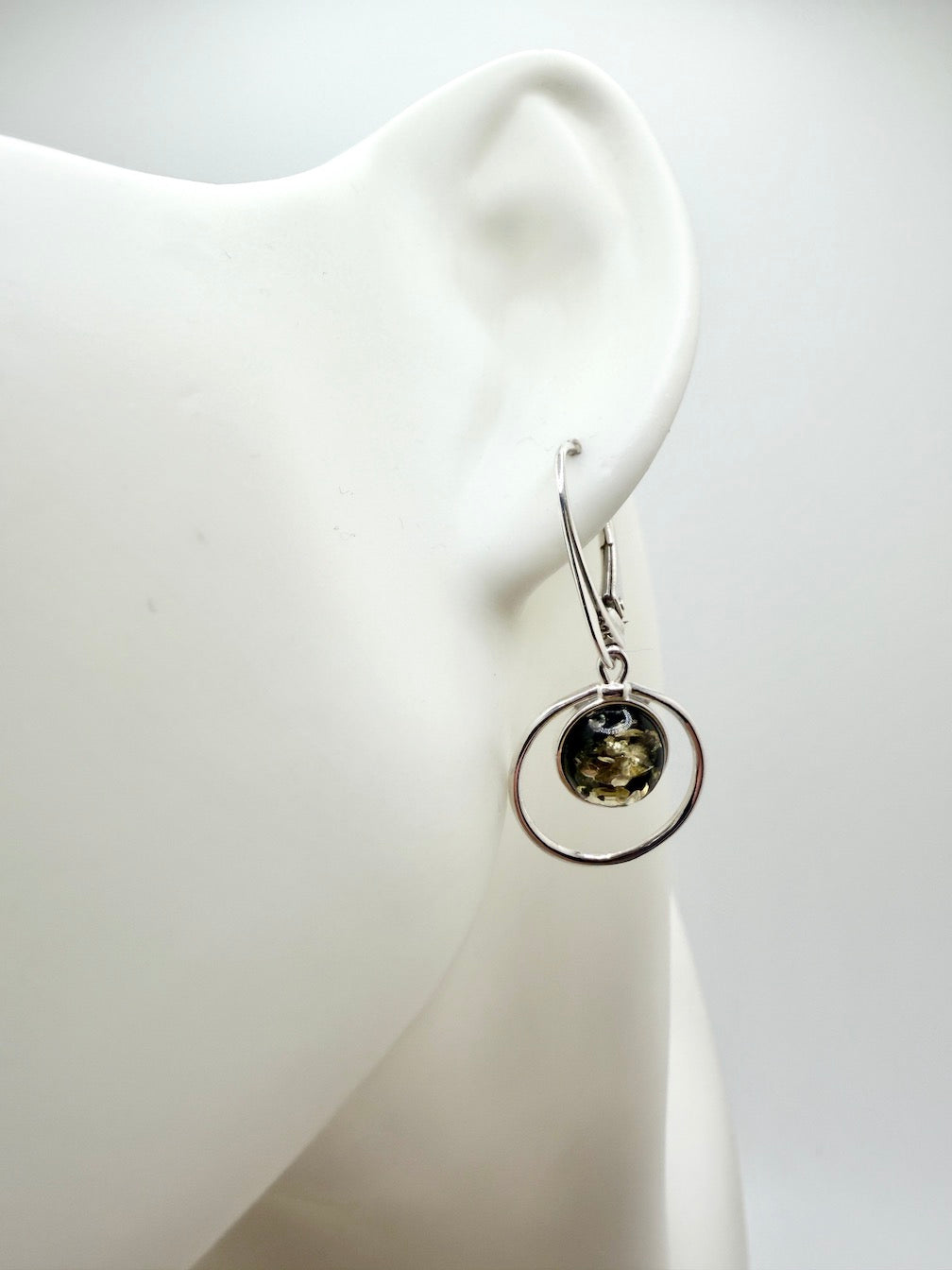  Sterling Silver Baltic Amber Round Drop Lever Back Earrings – Handmade in Poland