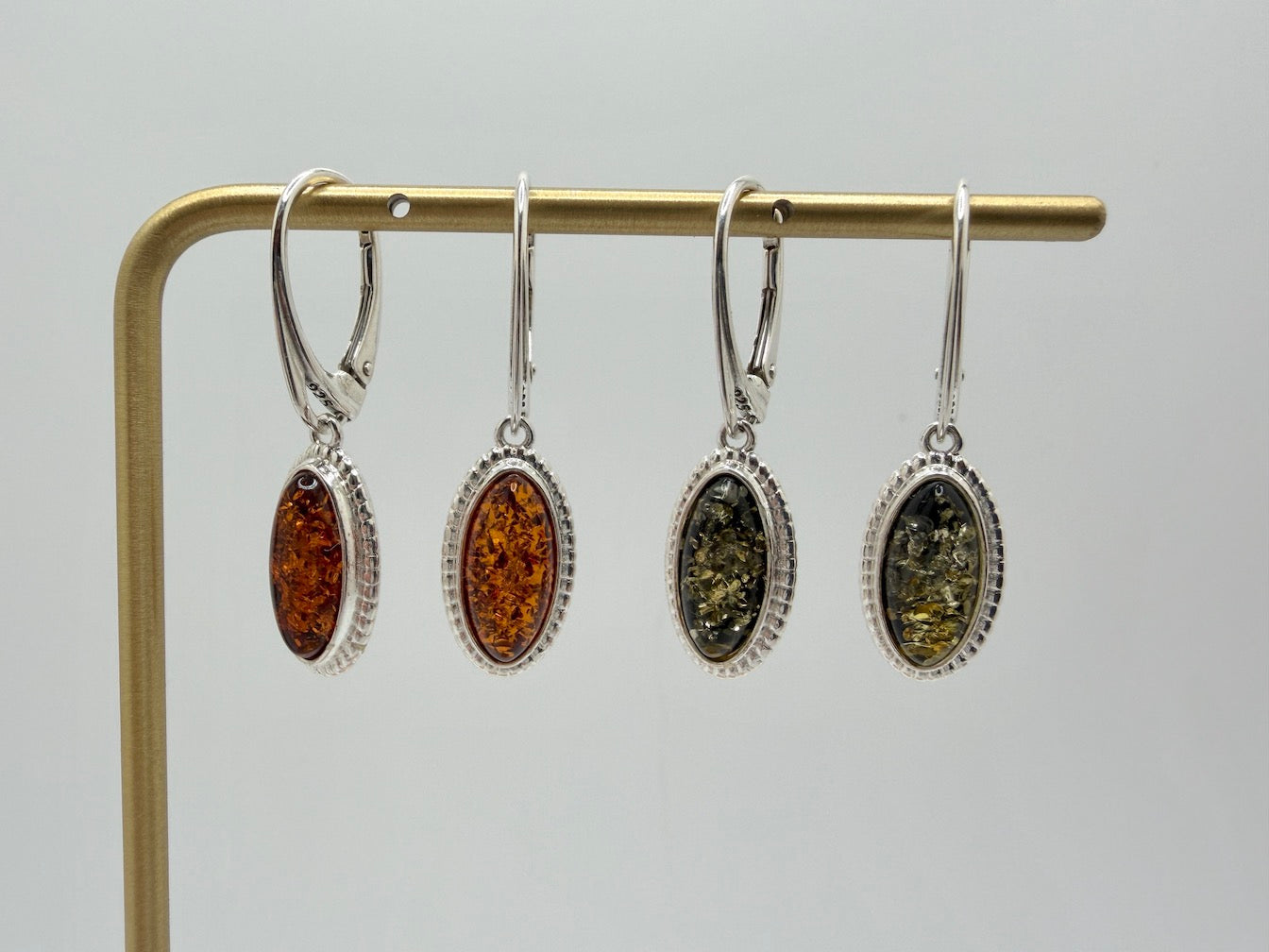Sterling Silver Baltic Amber Round Drop Lever Back Earrings – Honey or Green