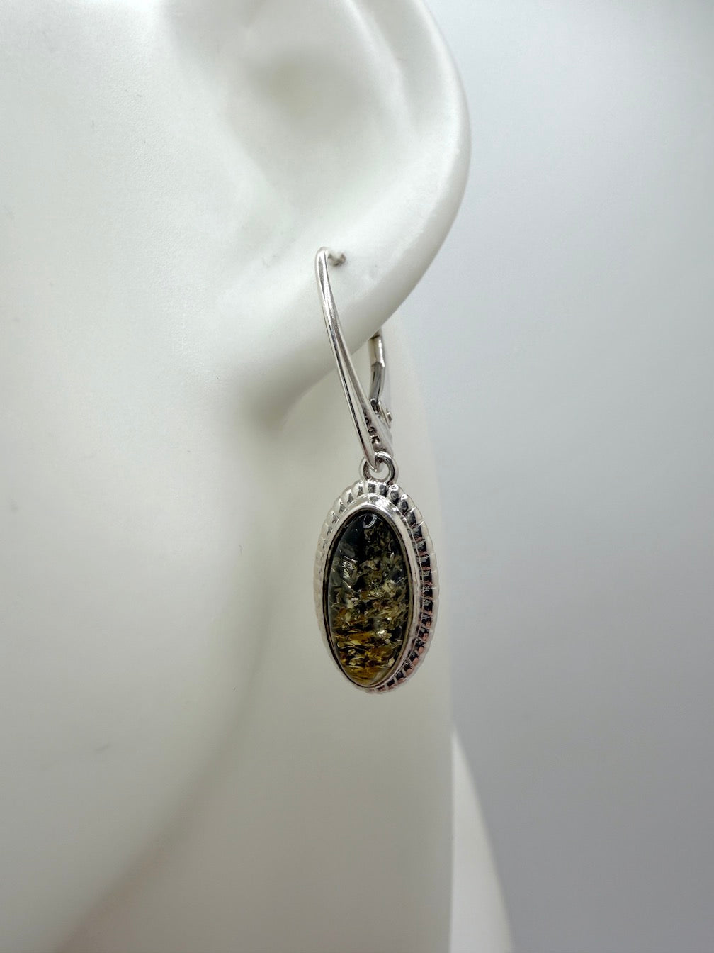 Sterling Silver Baltic Amber Round Drop Lever Back Earrings – Honey or Green