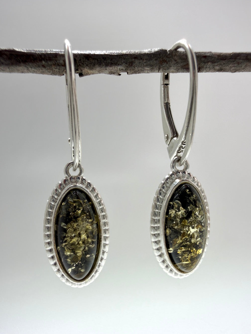 Sterling Silver Baltic Amber Round Drop Lever Back Earrings – Honey or Green