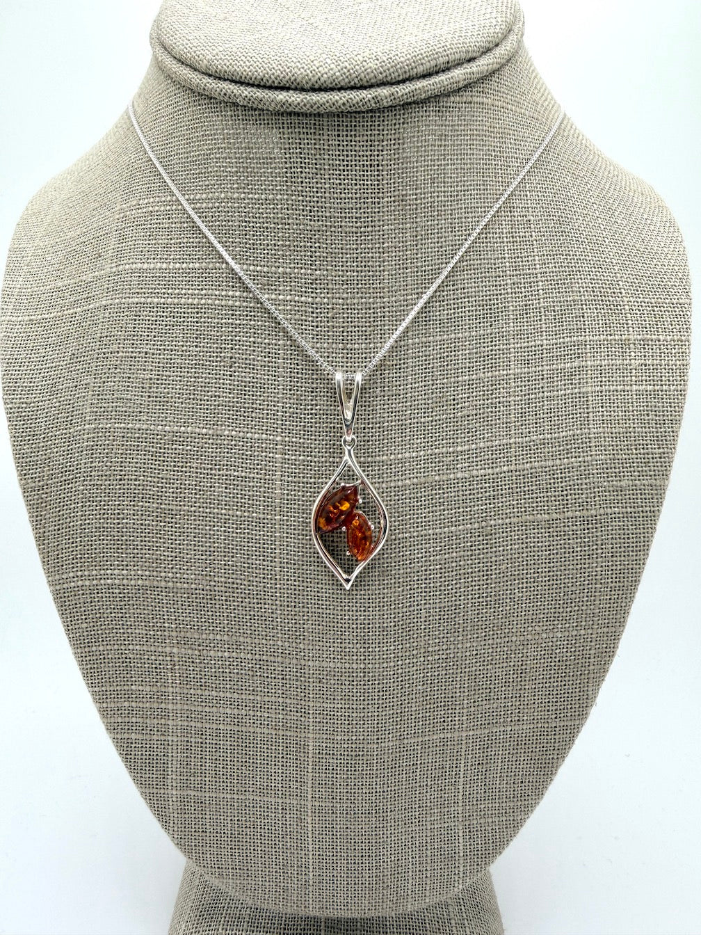 Sterling Silver Baltic Amber & Gemstone Marquise Pendant – Honey, Turquoise or Amethyst – Artisan Drop Necklace