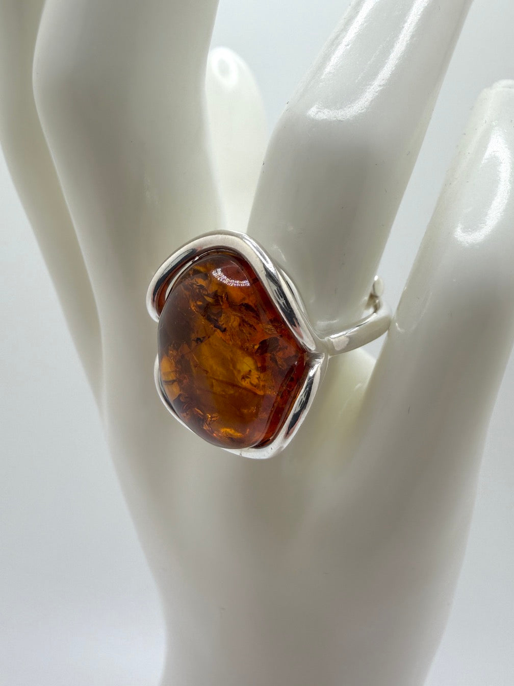 Sterling Silver Cognac Baltic Amber Adjustable Size Ring