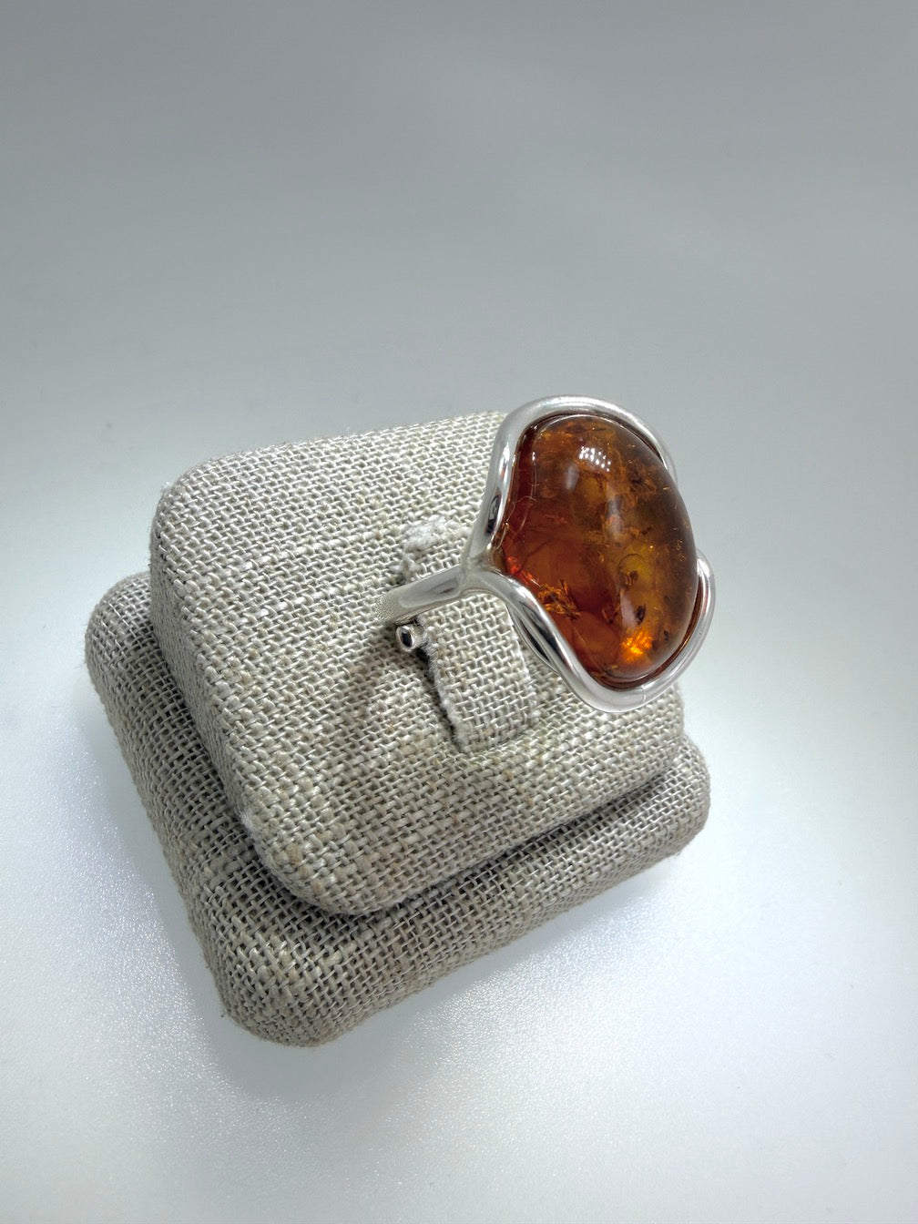 Sterling Silver Cognac Baltic Amber Adjustable Size Ring