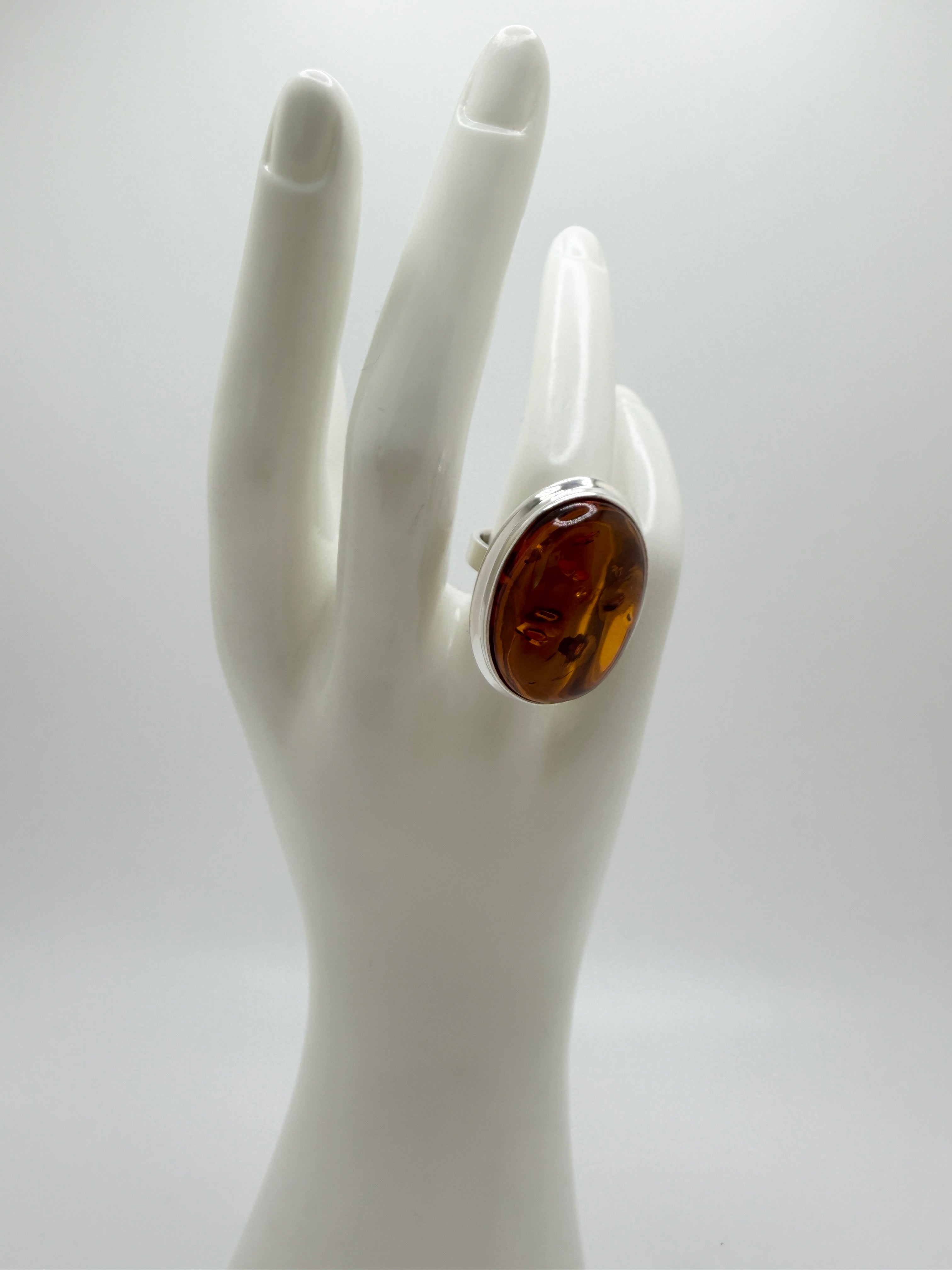 Handmade 925 Sterling Silver Cognac Amber Ring