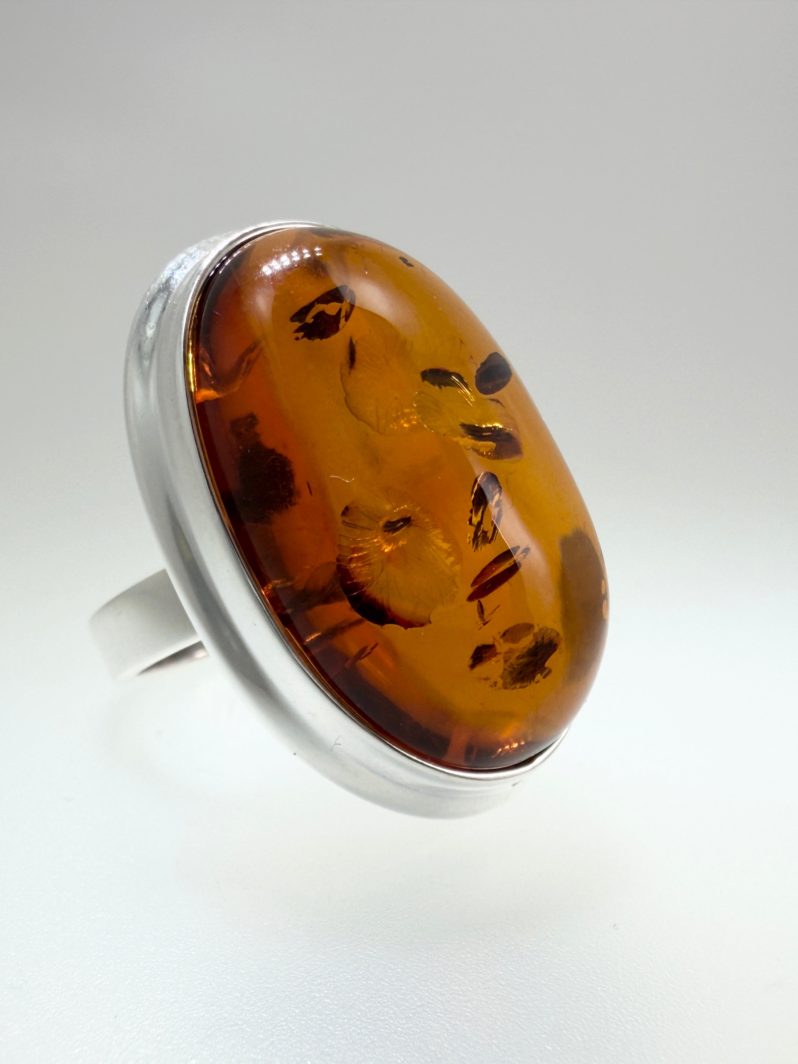 Handmade 925 Sterling Silver Cognac Amber Ring
