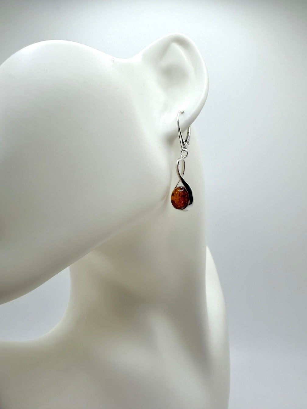 Sterling Silver Cognac Baltic Amber Star & Ribbon Drop Lever Back Earrings | Elegant Lightweight Dangle Jewelry