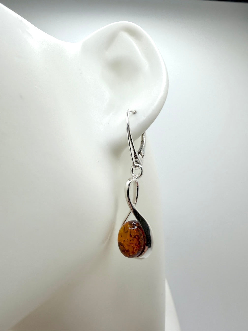 Sterling Silver Cognac Baltic Amber Star & Ribbon Drop Lever Back Earrings | Elegant Lightweight Dangle Jewelry