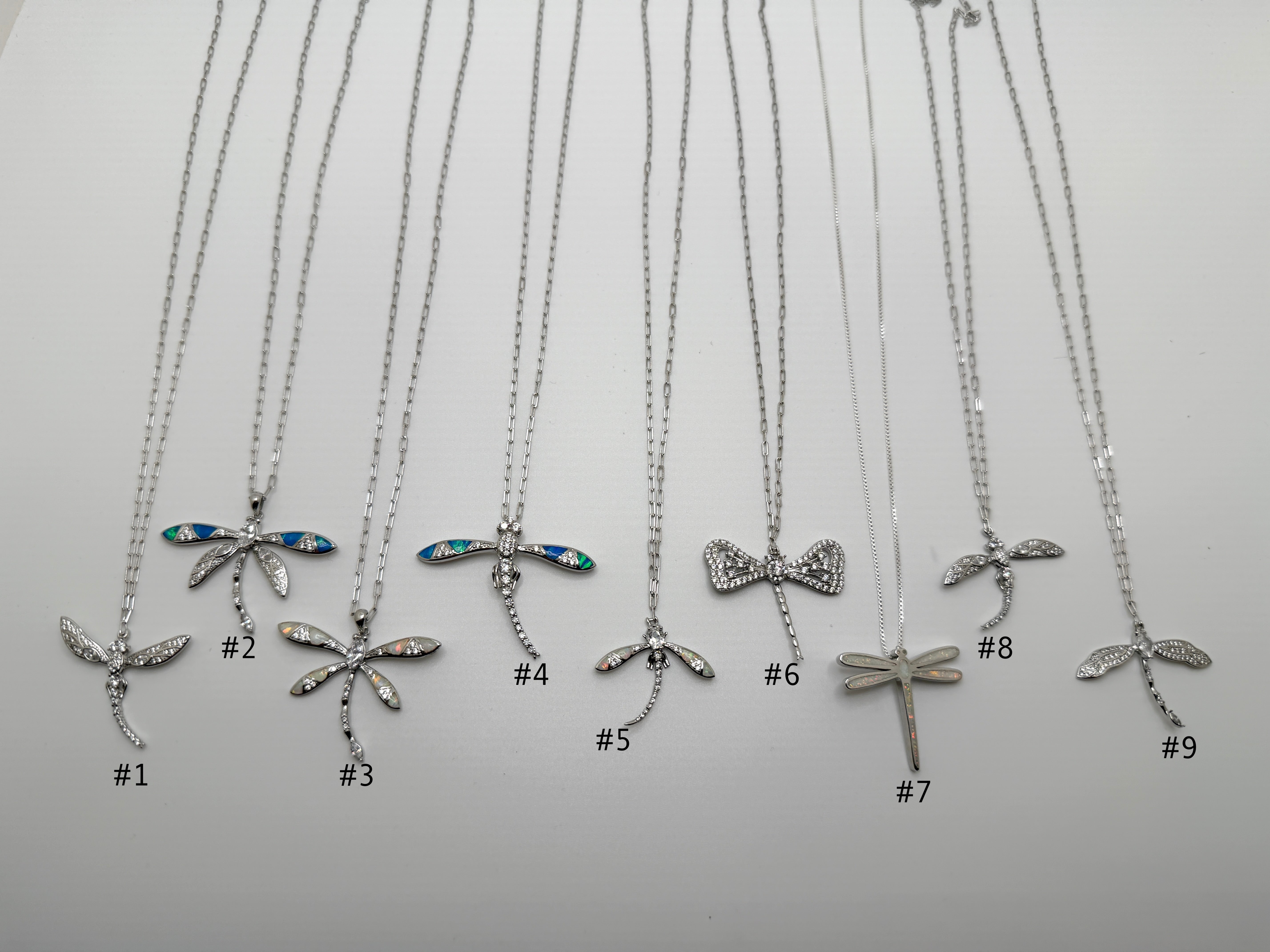 Sterling Silver Dragonfly Necklace – CZ, Blue and White Opal – 18” Silver Chain Included