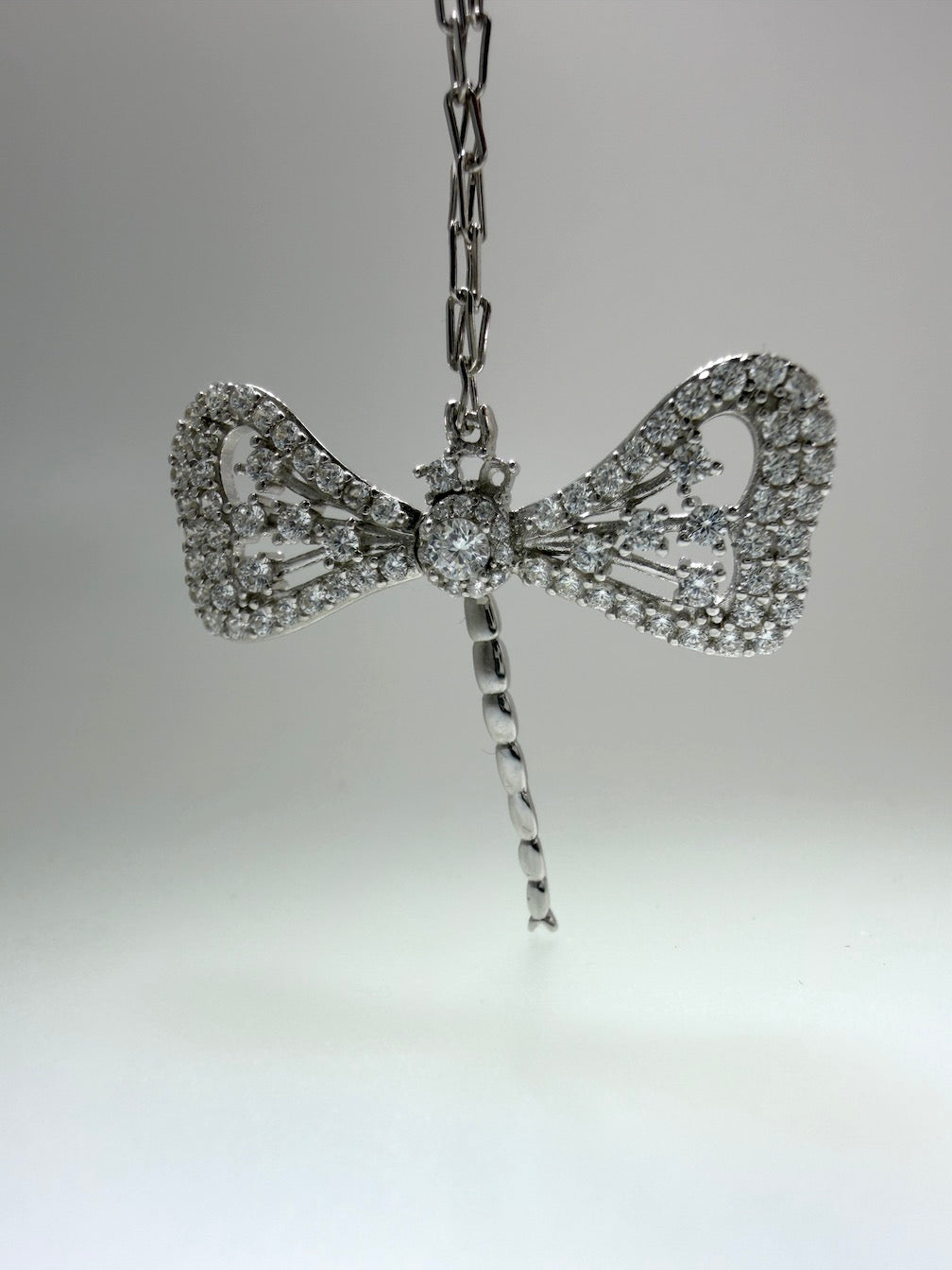 Sterling Silver Dragonfly Necklace – CZ, Blue and White Opal – 18” Silver Chain Included