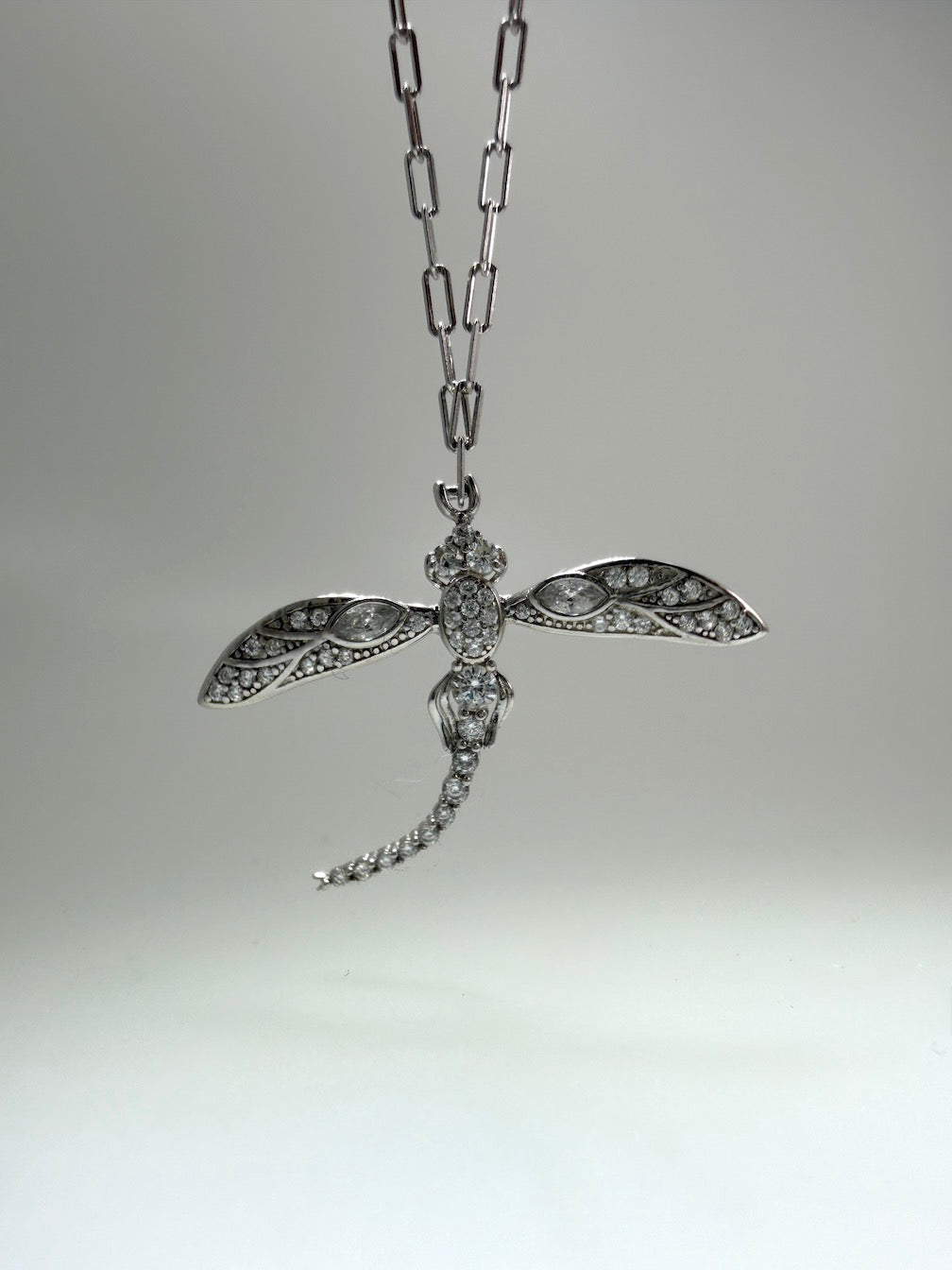 Sterling Silver Dragonfly Necklace – CZ, Blue and White Opal – 18” Silver Chain Included