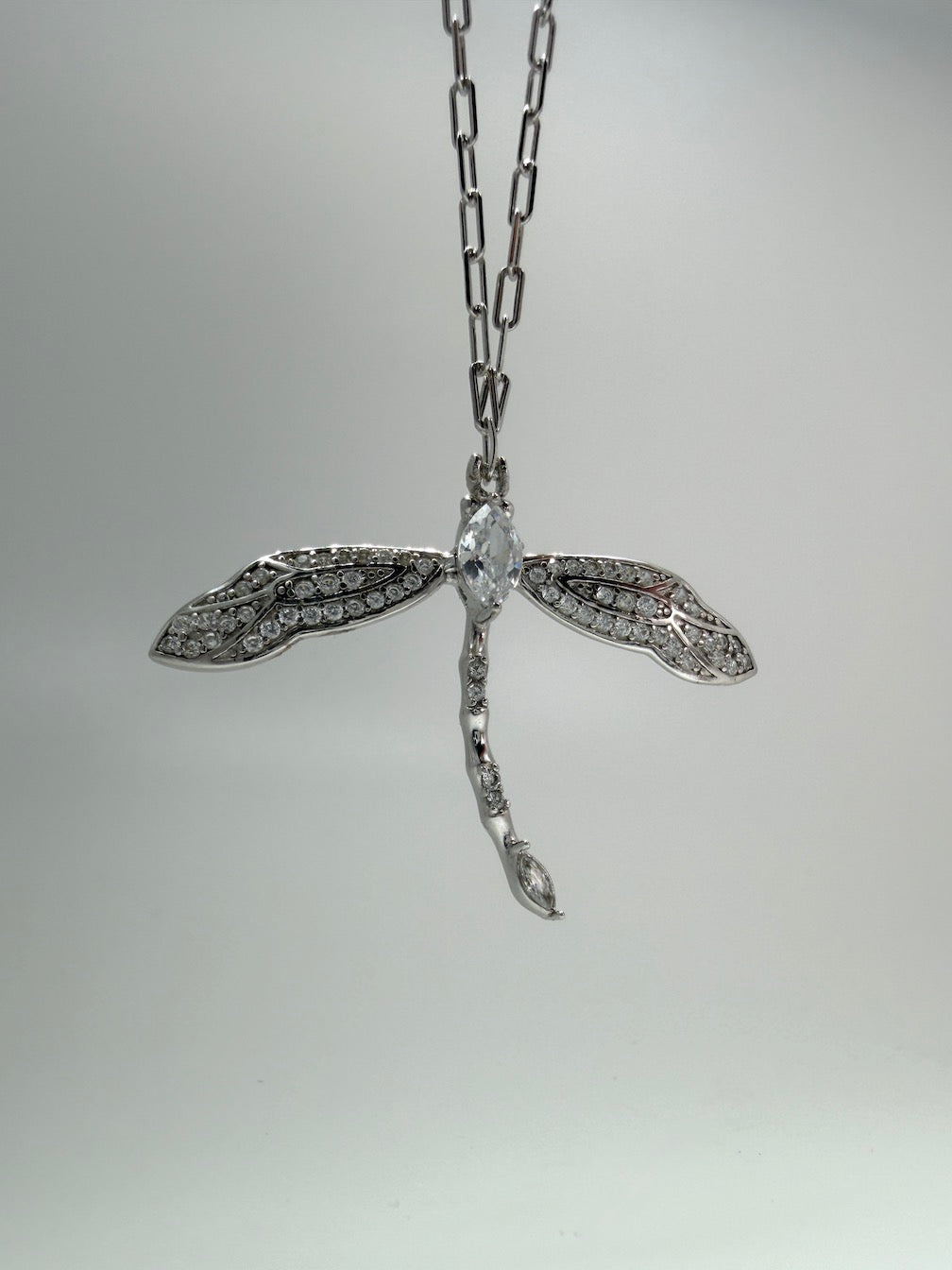 Sterling Silver Dragonfly Necklace – CZ, Blue and White Opal – 18” Silver Chain Included