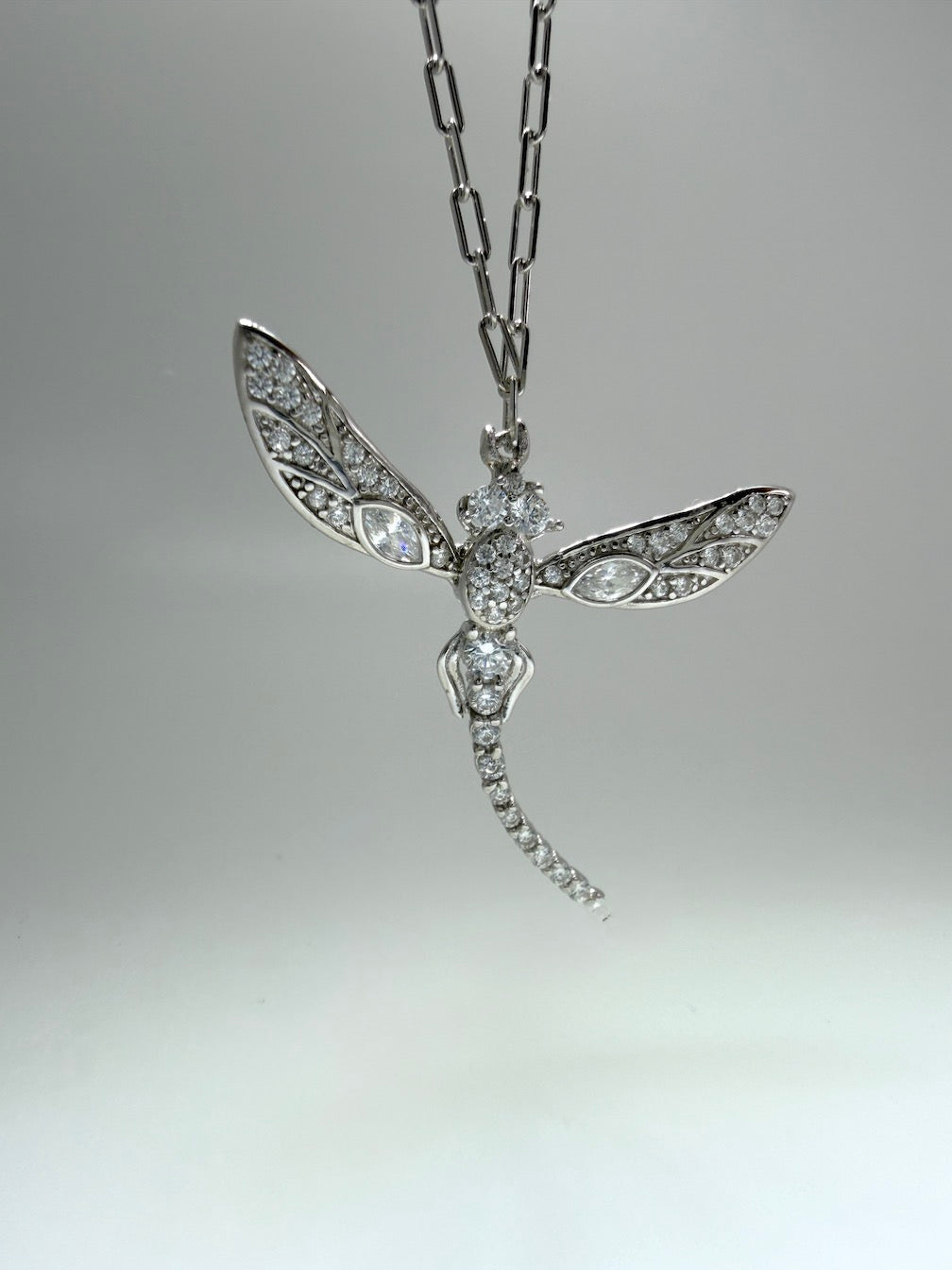 Sterling Silver Dragonfly Necklace – CZ, Blue and White Opal – 18” Silver Chain Included