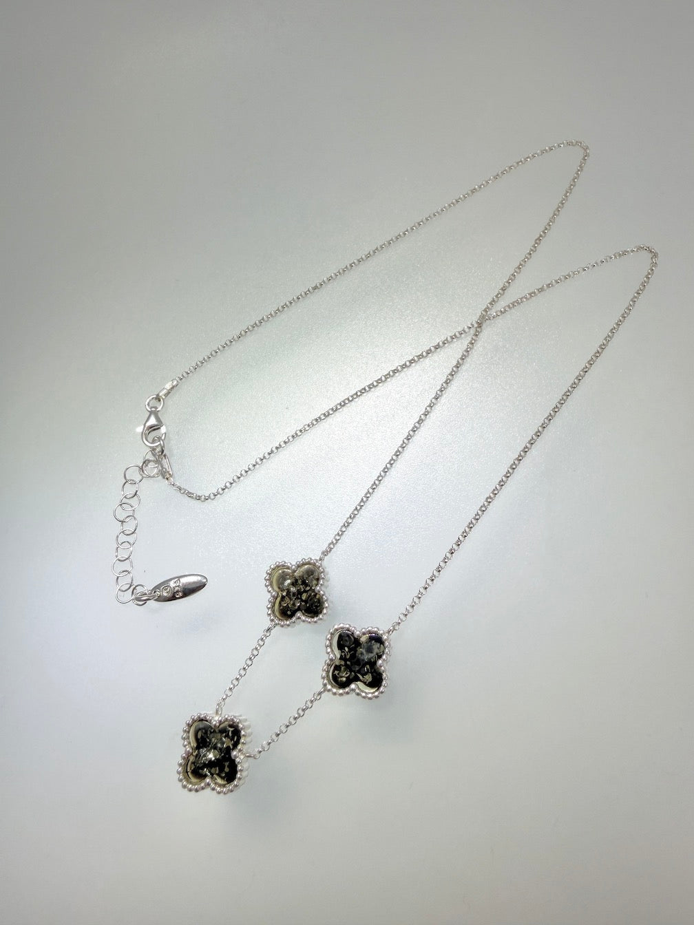 Sterling Silver Green Baltic Amber Clover Necklace & Earrings Set – Handmade in Poland