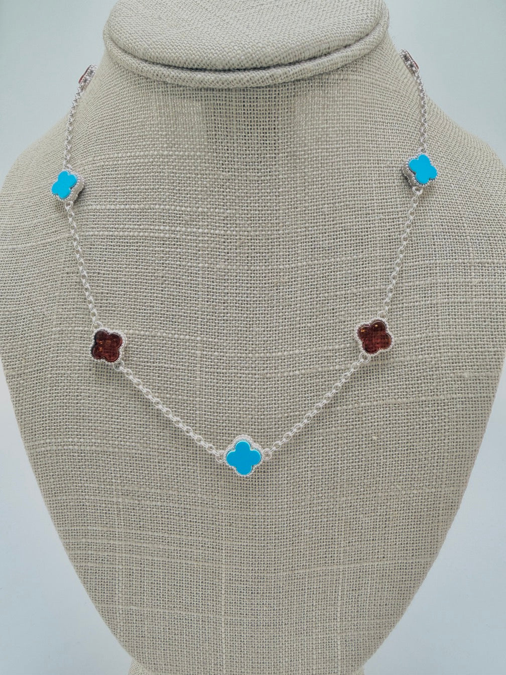 Handmade Sterling Silver Honey Baltic Amber & Blue Turquoise Clover Jewelry Set | Necklace Bracelet Earrings | Handmade in Poland