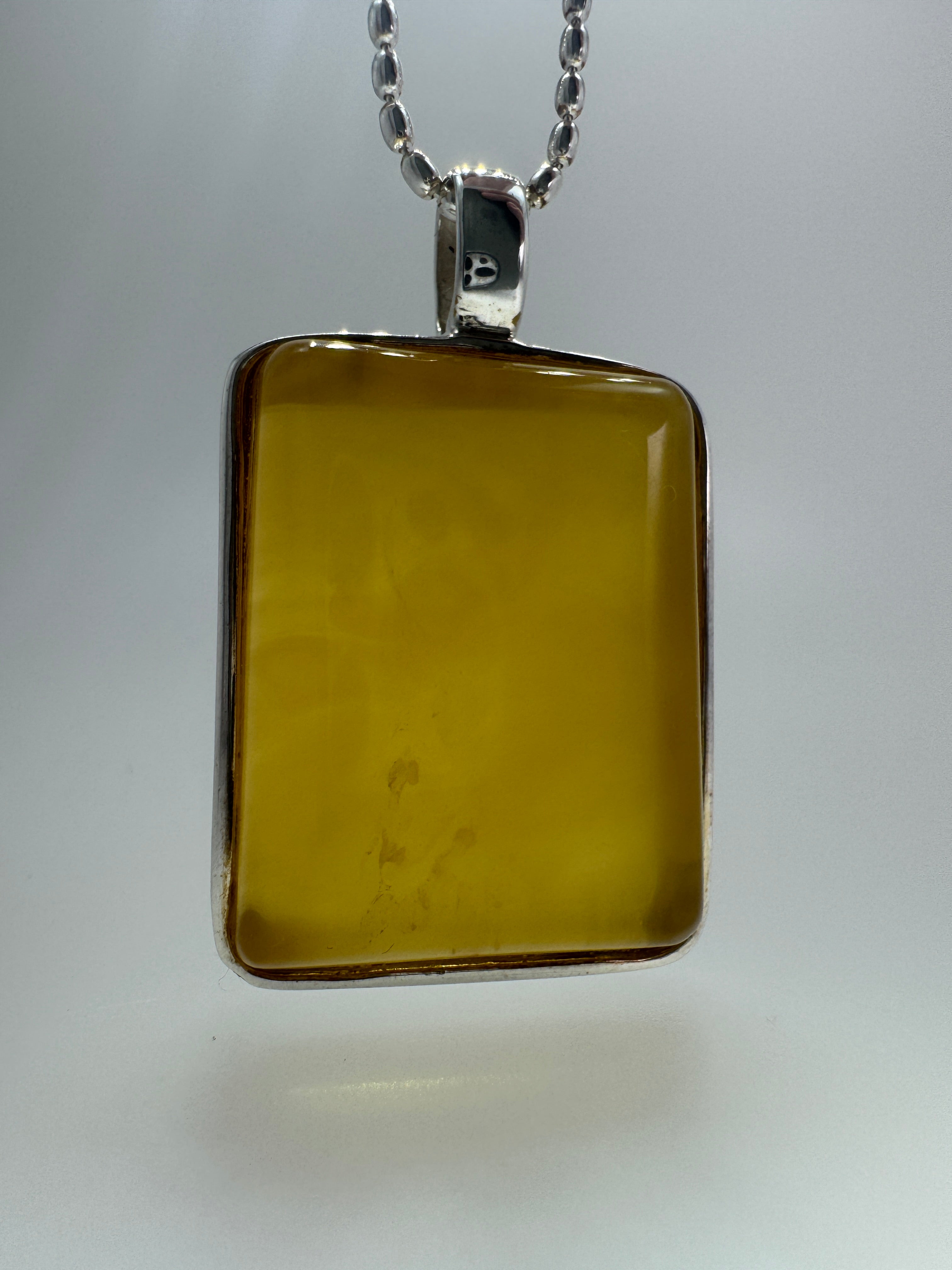 Sterling Silver Modern Rectangular Butterscotch Baltic Amber Pendant Necklace