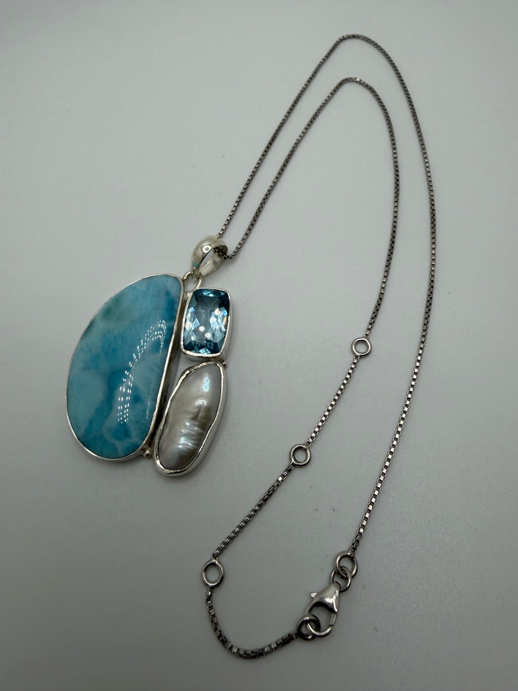 Sterling Silver Multi Stone Necklaces – Larimar, Blue Topaz, Opal, Lapis, Moonstone, Pearl, Quartz & Onyx