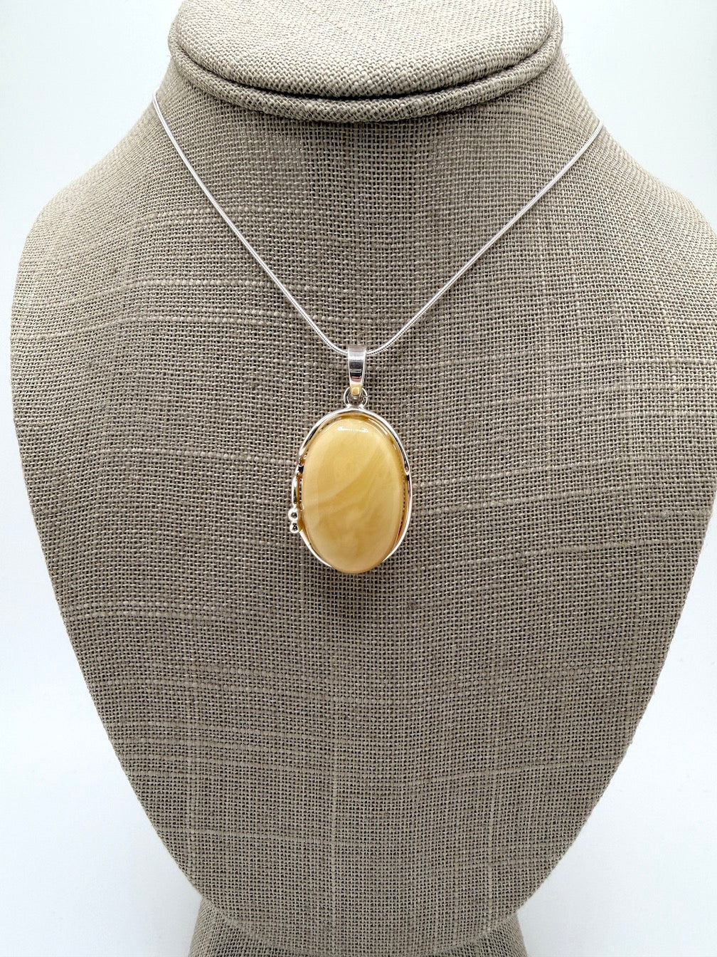 Sterling Silver Organic Pendant with Rare Butterscotch Baltic Amber – Modern Statement Necklace
