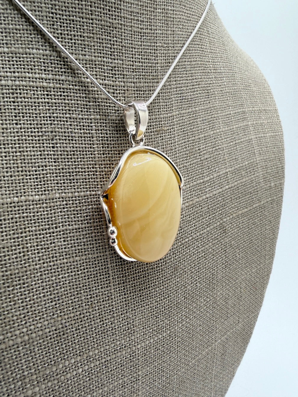 Sterling Silver Organic Pendant with Rare Butterscotch Baltic Amber – Modern Statement Necklace