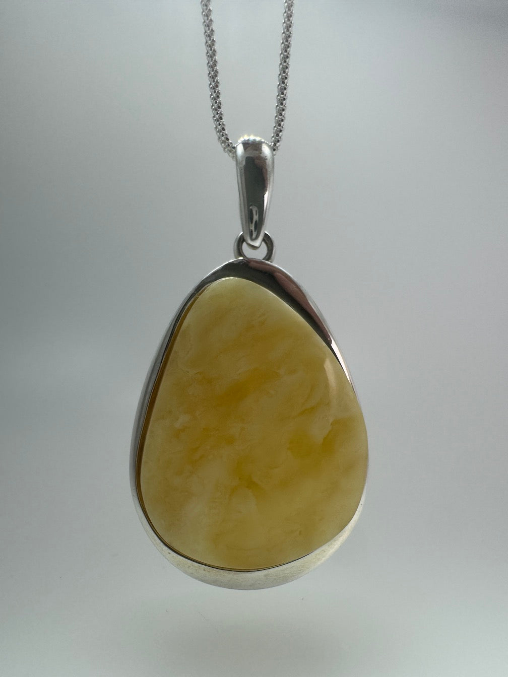 Sterling Silver Organic Pendant with Rare Butterscotch Baltic Amber – Modern Statement Necklace