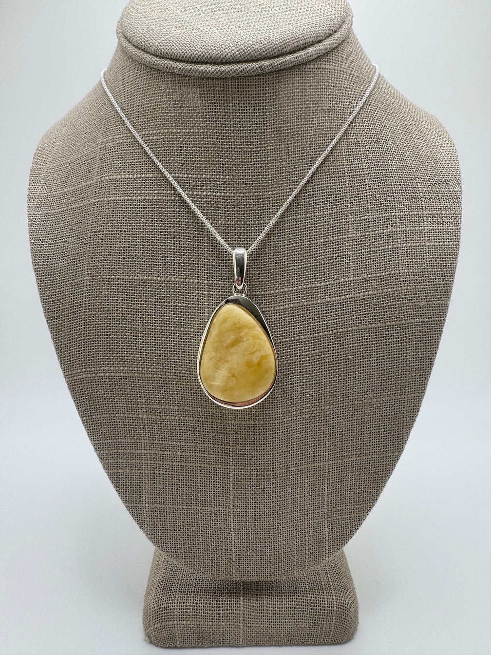 Sterling Silver Organic Pendant with Rare Butterscotch Baltic Amber – Modern Statement Necklace