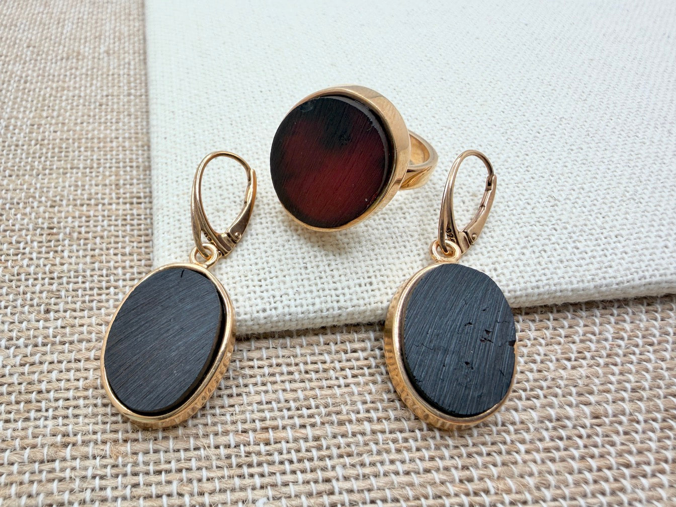Sterling Silver Rose-Gold Plated & Genuine Cherry Baltic Amber Earrings + Ring Set