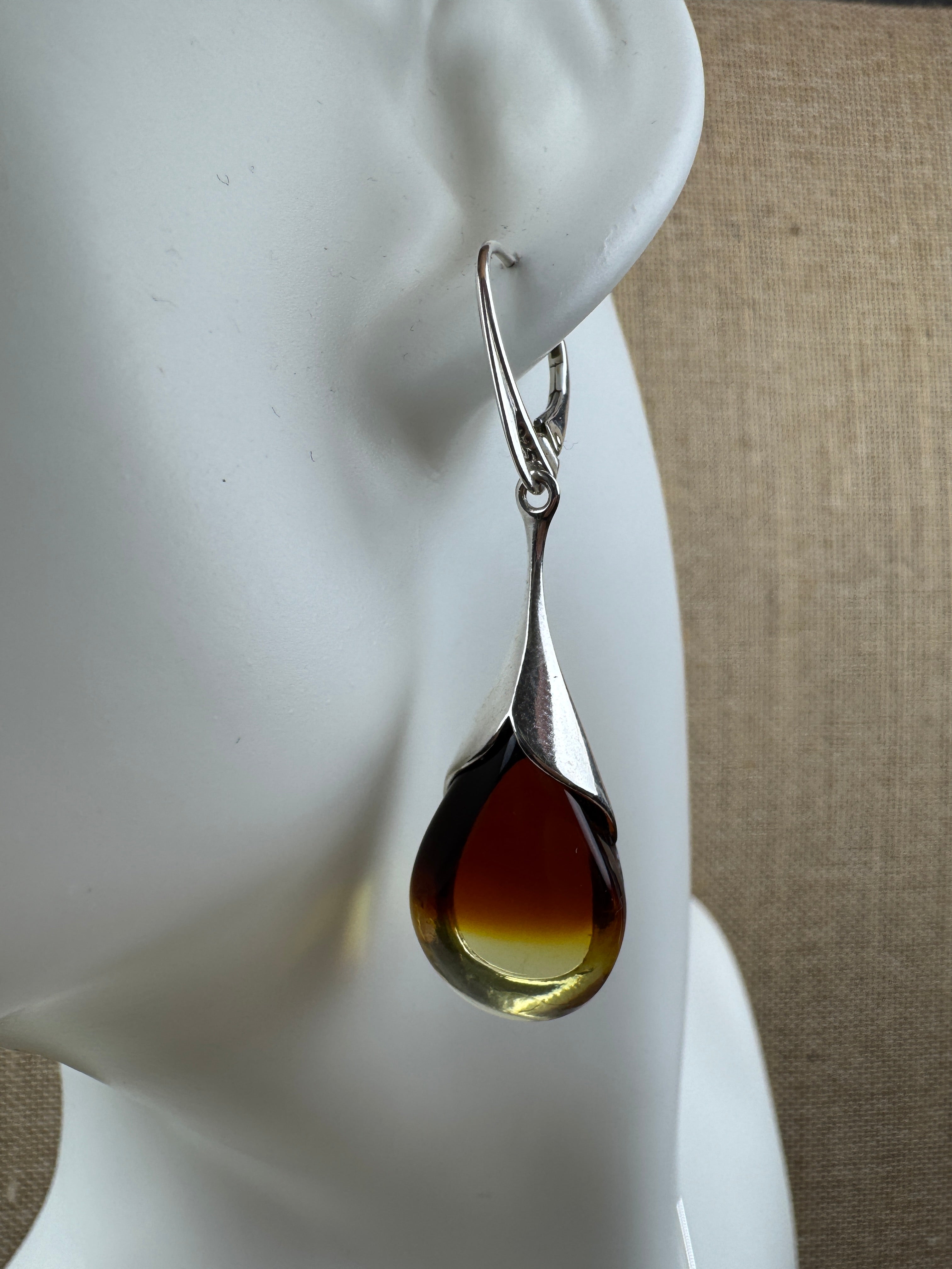Sterling Silver Sunrise Baltic Amber Pendant & Earrings Set 