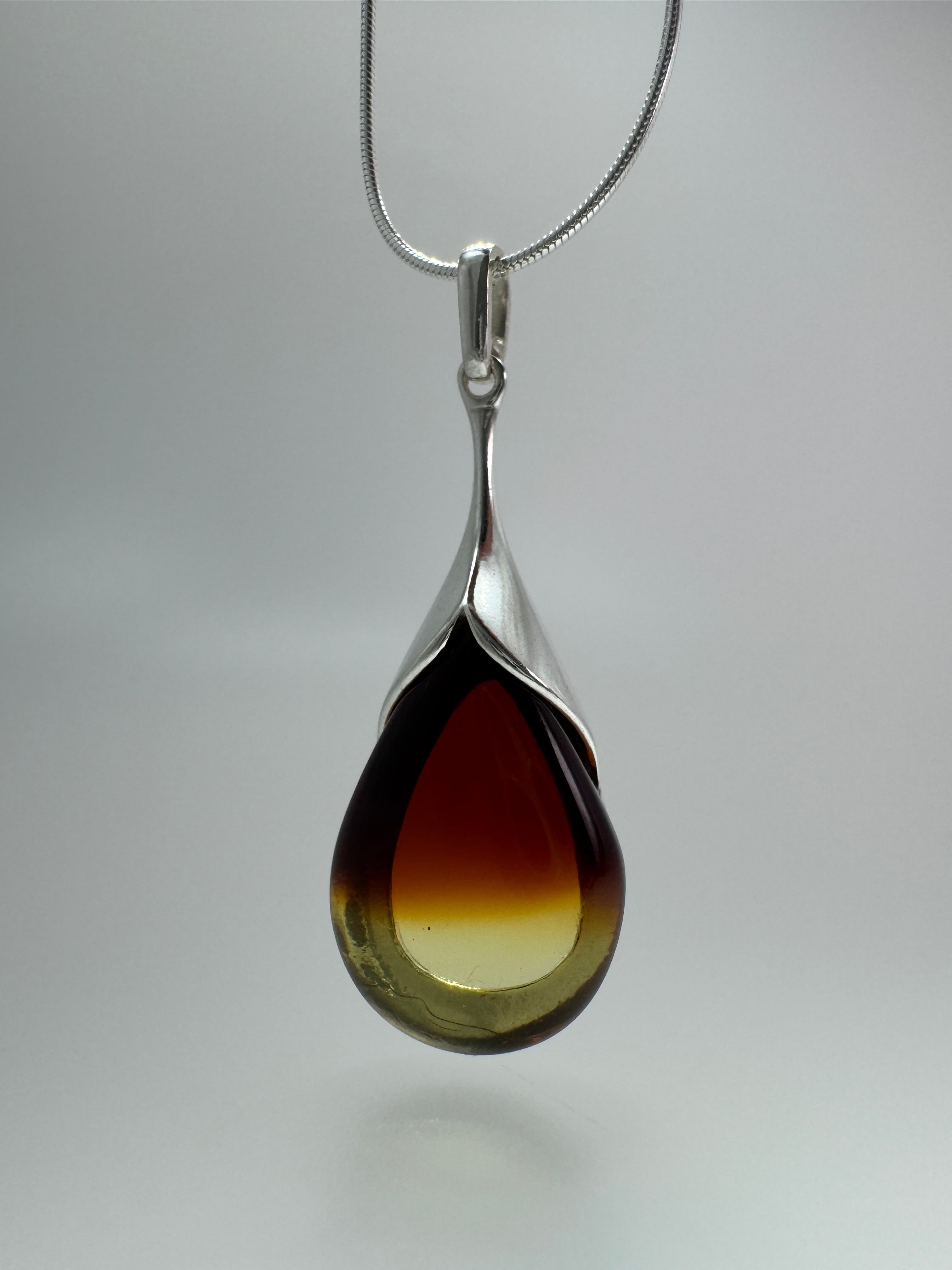 Sterling Silver Sunrise Baltic Amber Pendant & Earrings Set 