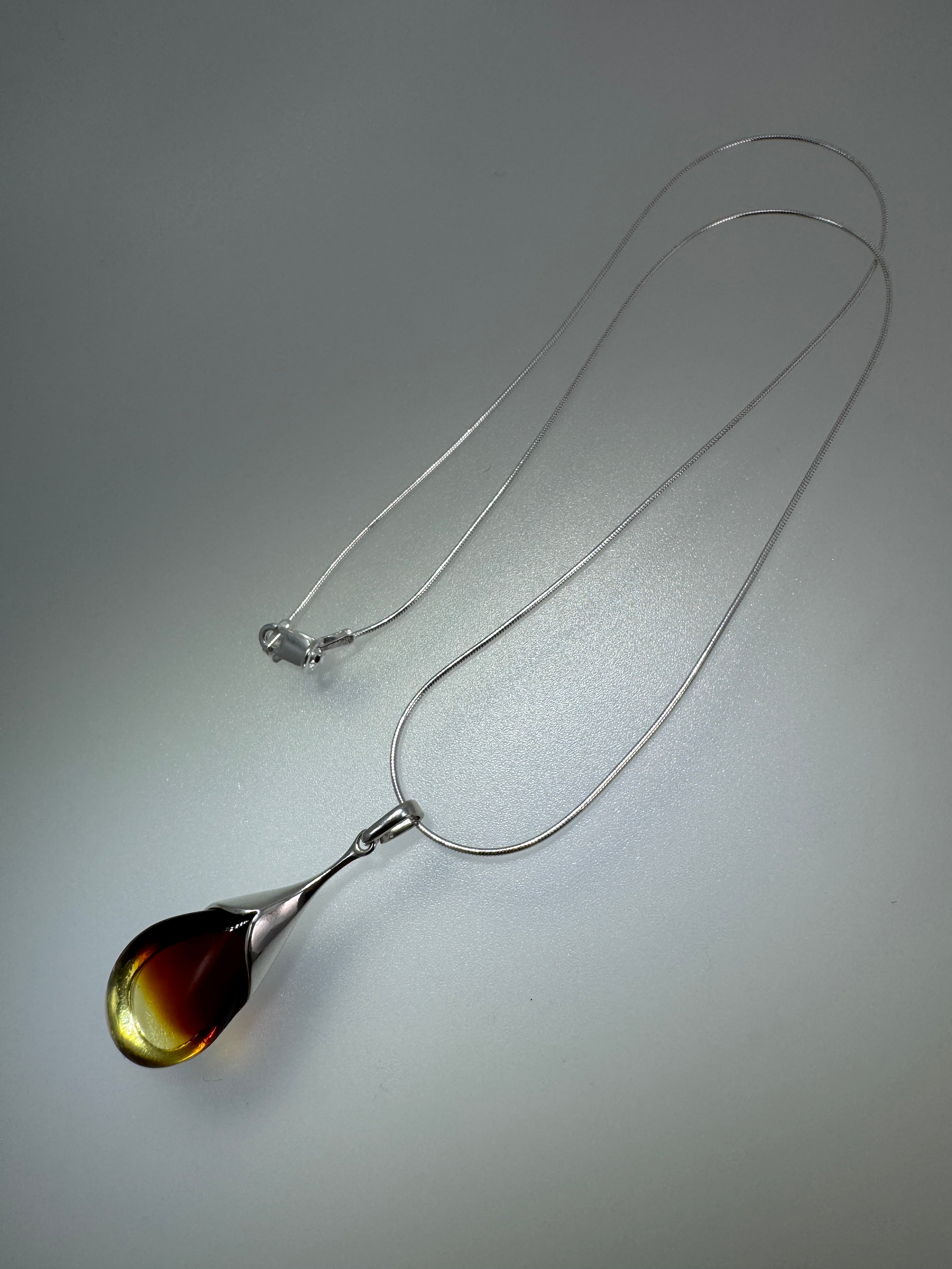 Sterling Silver Sunrise Baltic Amber Pendant & Earrings Set 