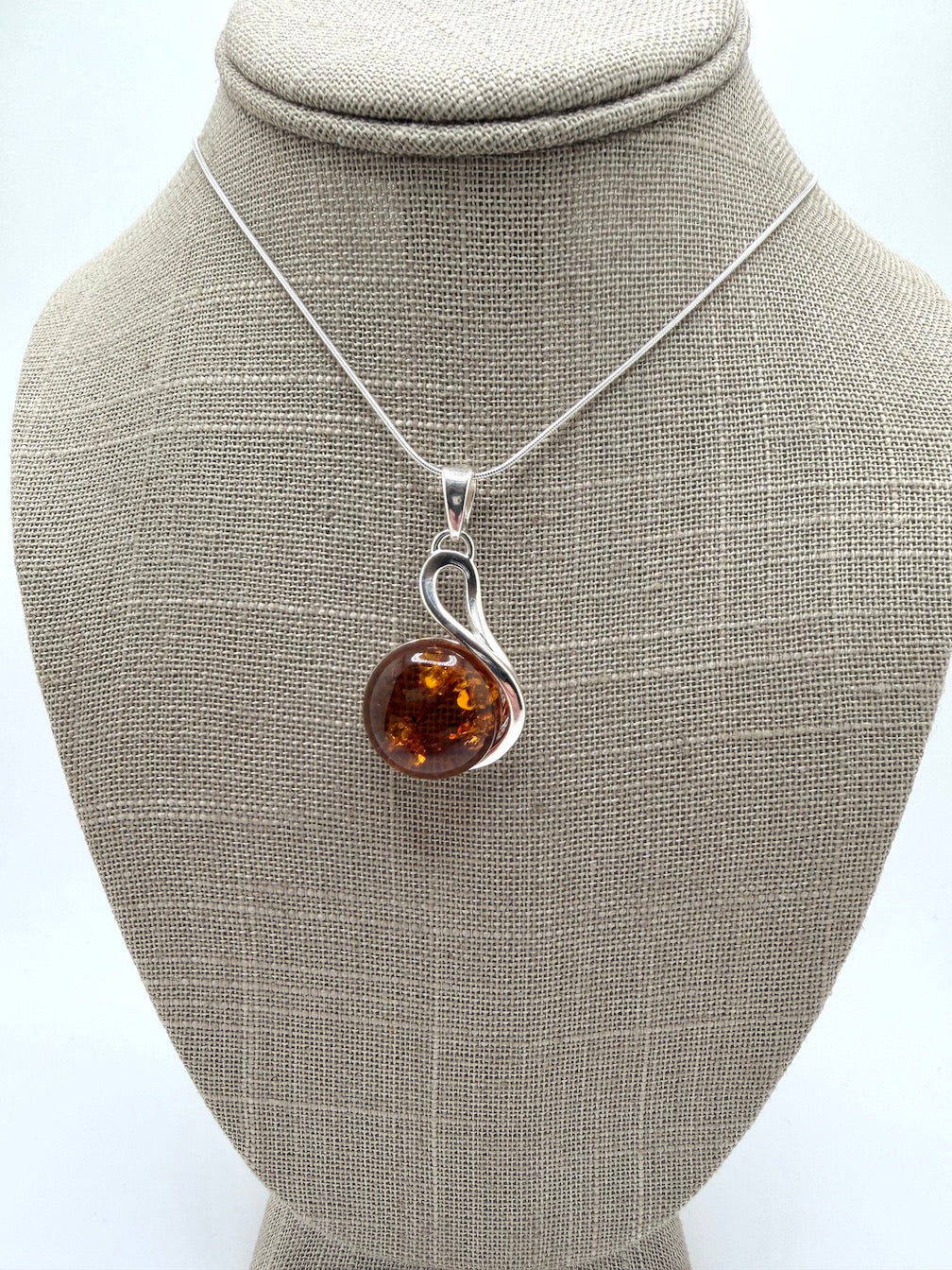 Sterling Silver Swirl Honey Baltic Amber Pendant Necklace – Genuine Baltic Amber Jewelry