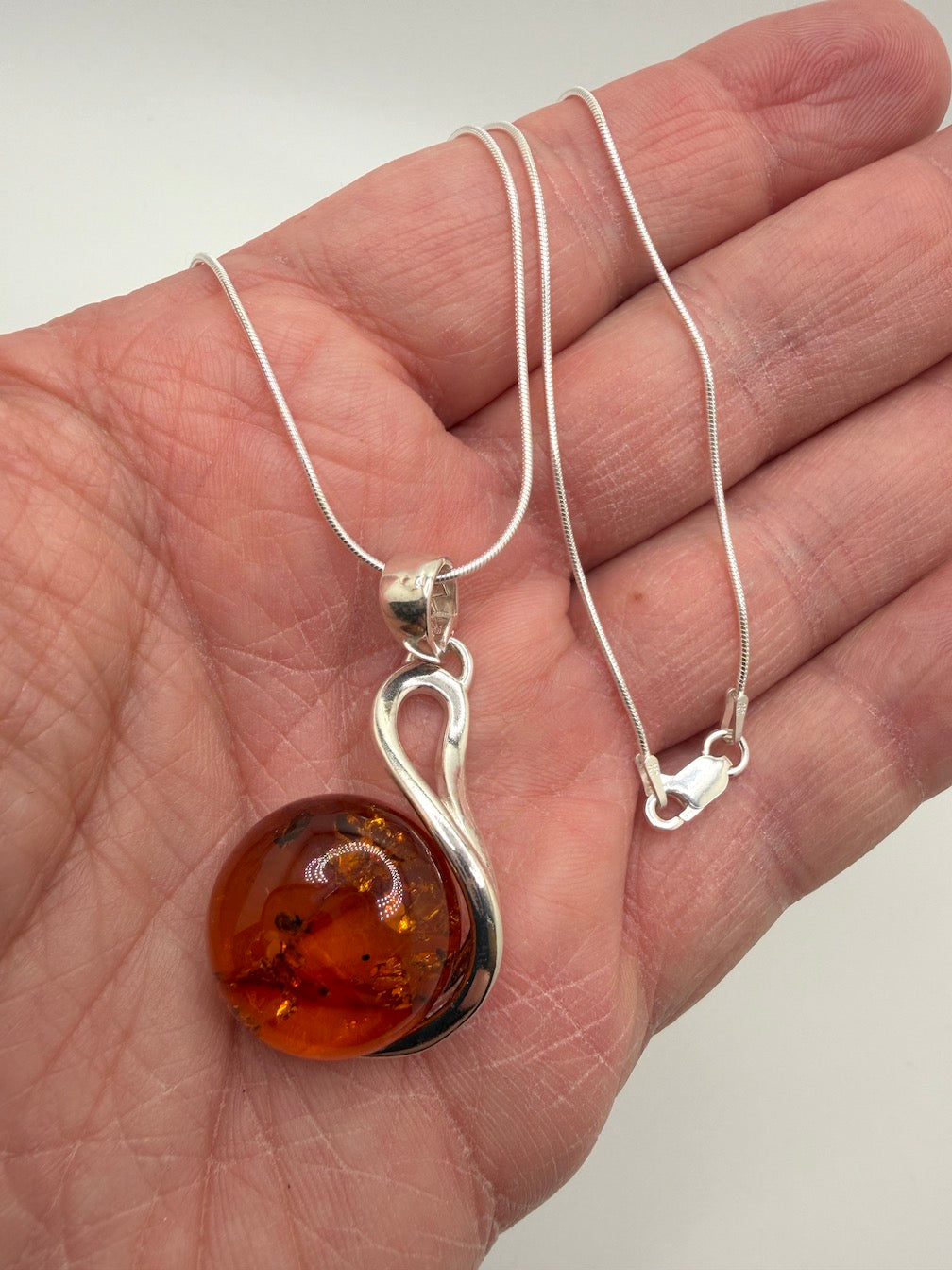 Sterling Silver Swirl Honey Baltic Amber Pendant Necklace – Genuine Baltic Amber Jewelry