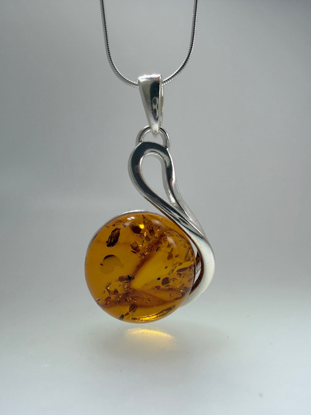 Sterling Silver Swirl Honey Baltic Amber Pendant Necklace – Genuine Baltic Amber Jewelry