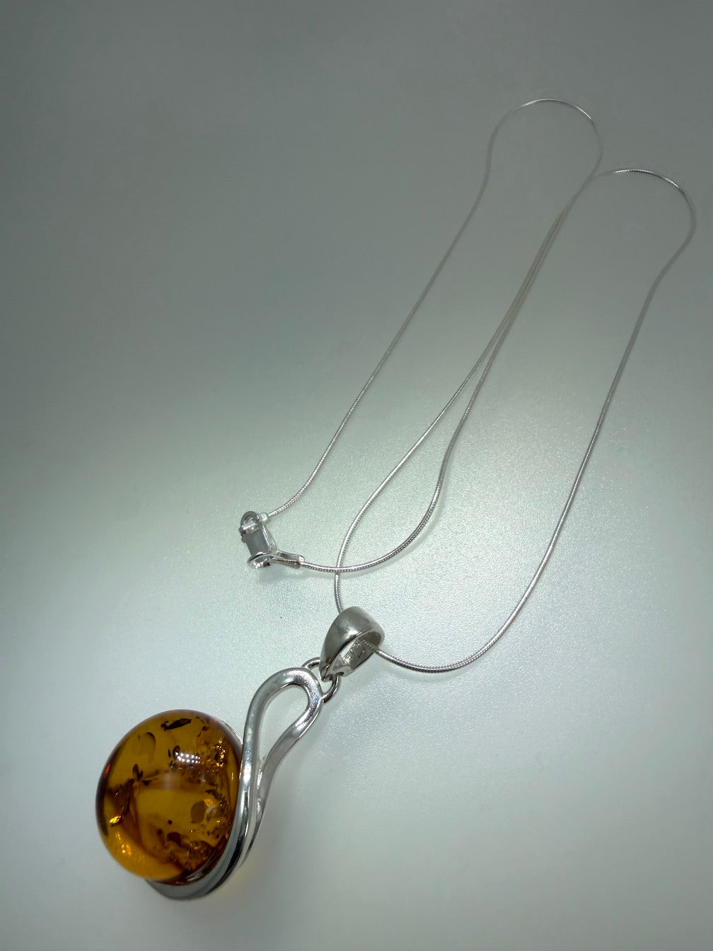 Sterling Silver Swirl Honey Baltic Amber Pendant Necklace – Genuine Baltic Amber Jewelry