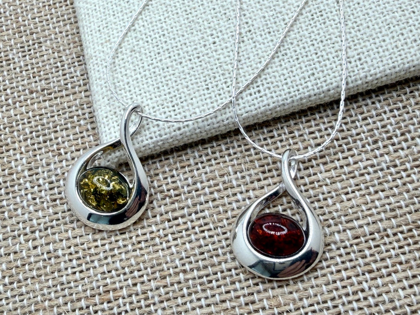 Sterling Silver Wrap-Twist Pendant with Genuine Baltic Amber • Honey or Green • Lightweight & Elegant