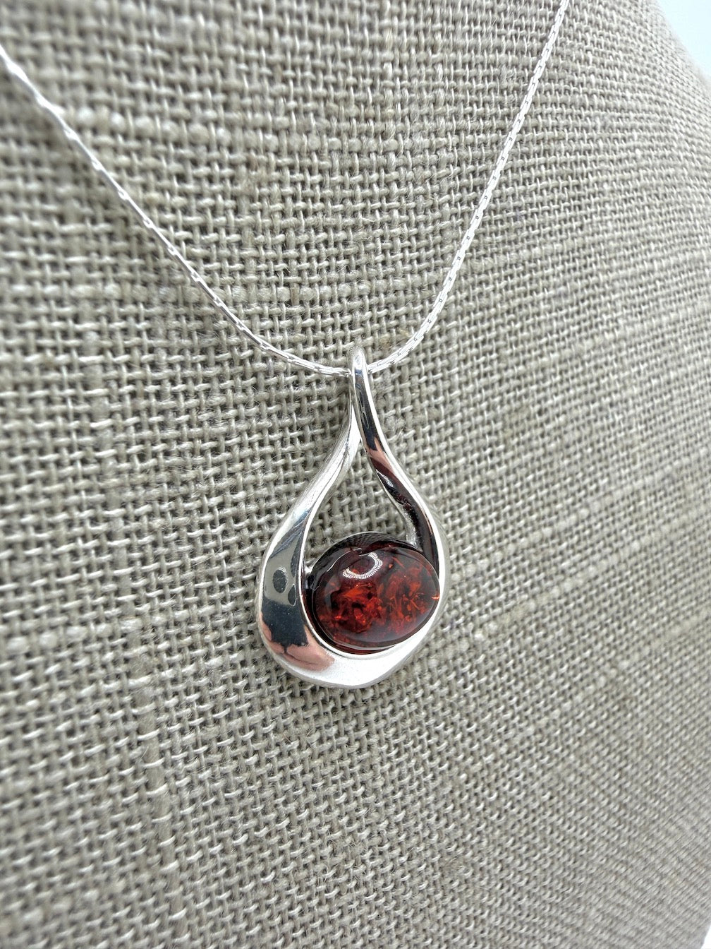 Sterling Silver Wrap-Twist Pendant with Genuine Baltic Amber • Honey or Green • Lightweight & Elegant