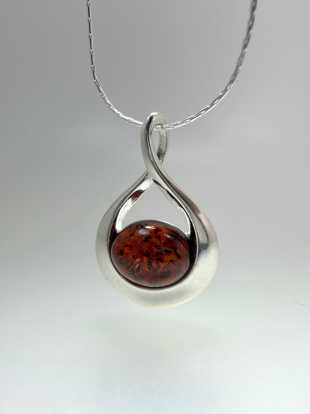 Sterling Silver Wrap-Twist Pendant with Genuine Baltic Amber • Honey or Green • Lightweight & Elegant