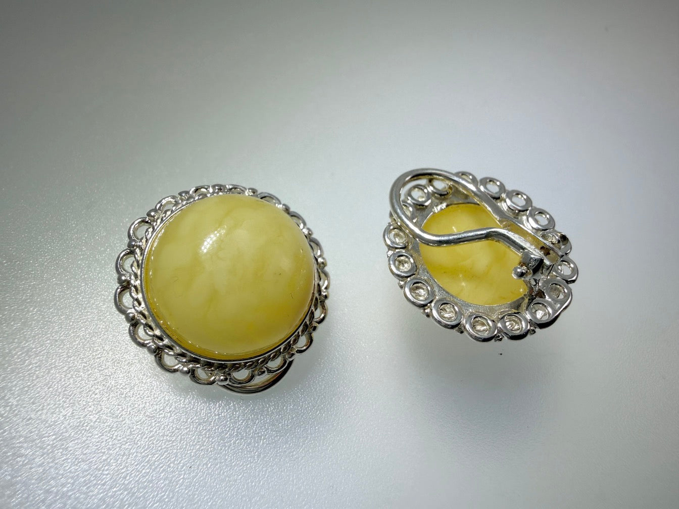 Sterling Silver & Genuine Baltic Amber Clip-On Earrings - Honey or Butterscotch
