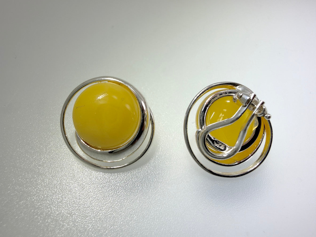 Sterling Silver & Genuine Baltic Amber Clip-On Earrings - Honey, Green or Butterscotch