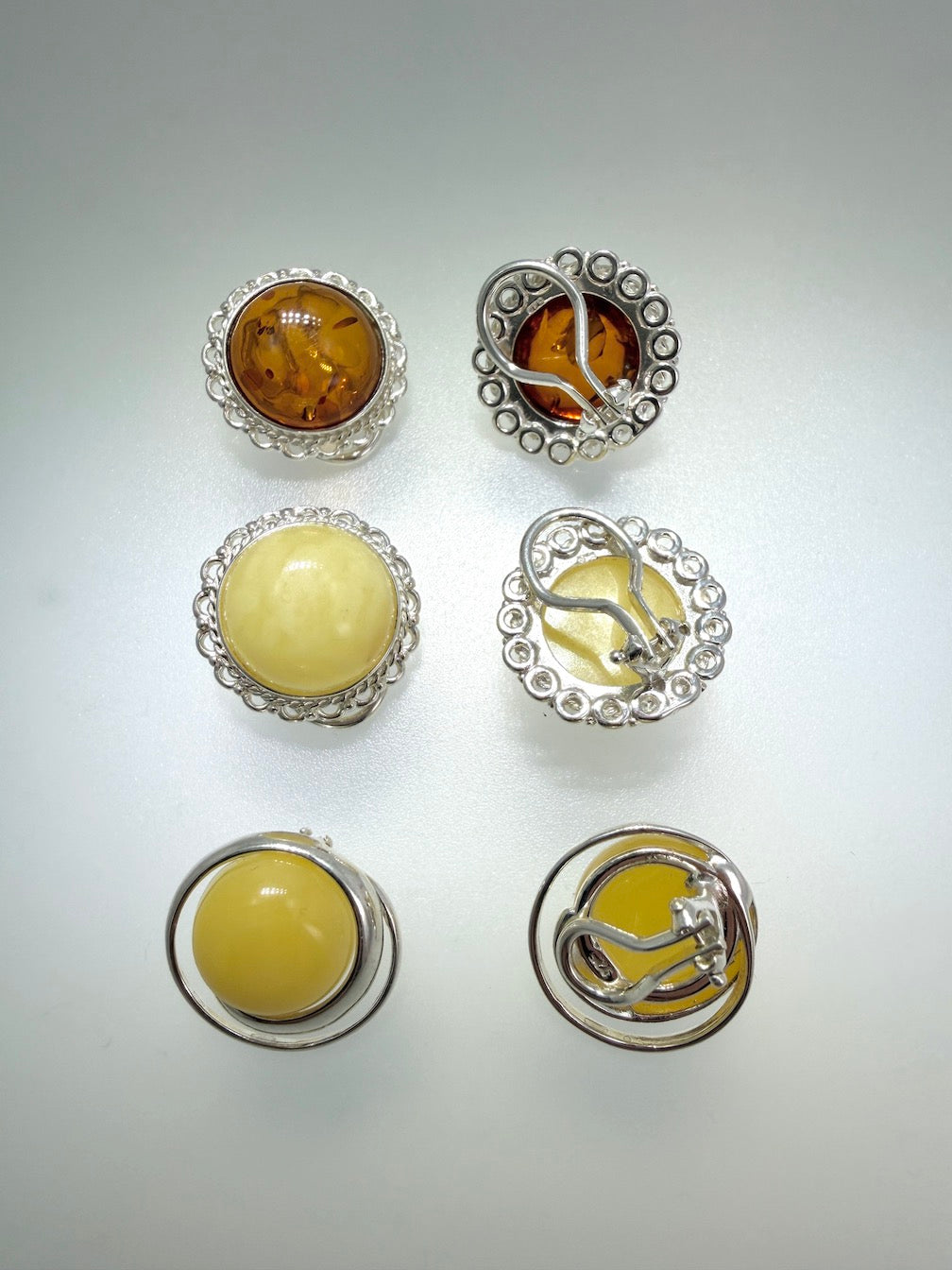 Sterling Silver & Genuine Baltic Amber Clip-On Earrings - Honey, Green or Butterscotch