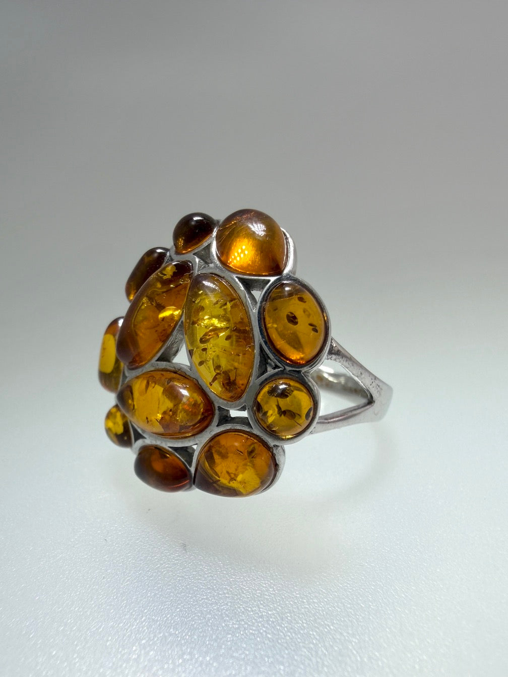 Sterling Silver & Genuine Baltic Amber Cluster Ring