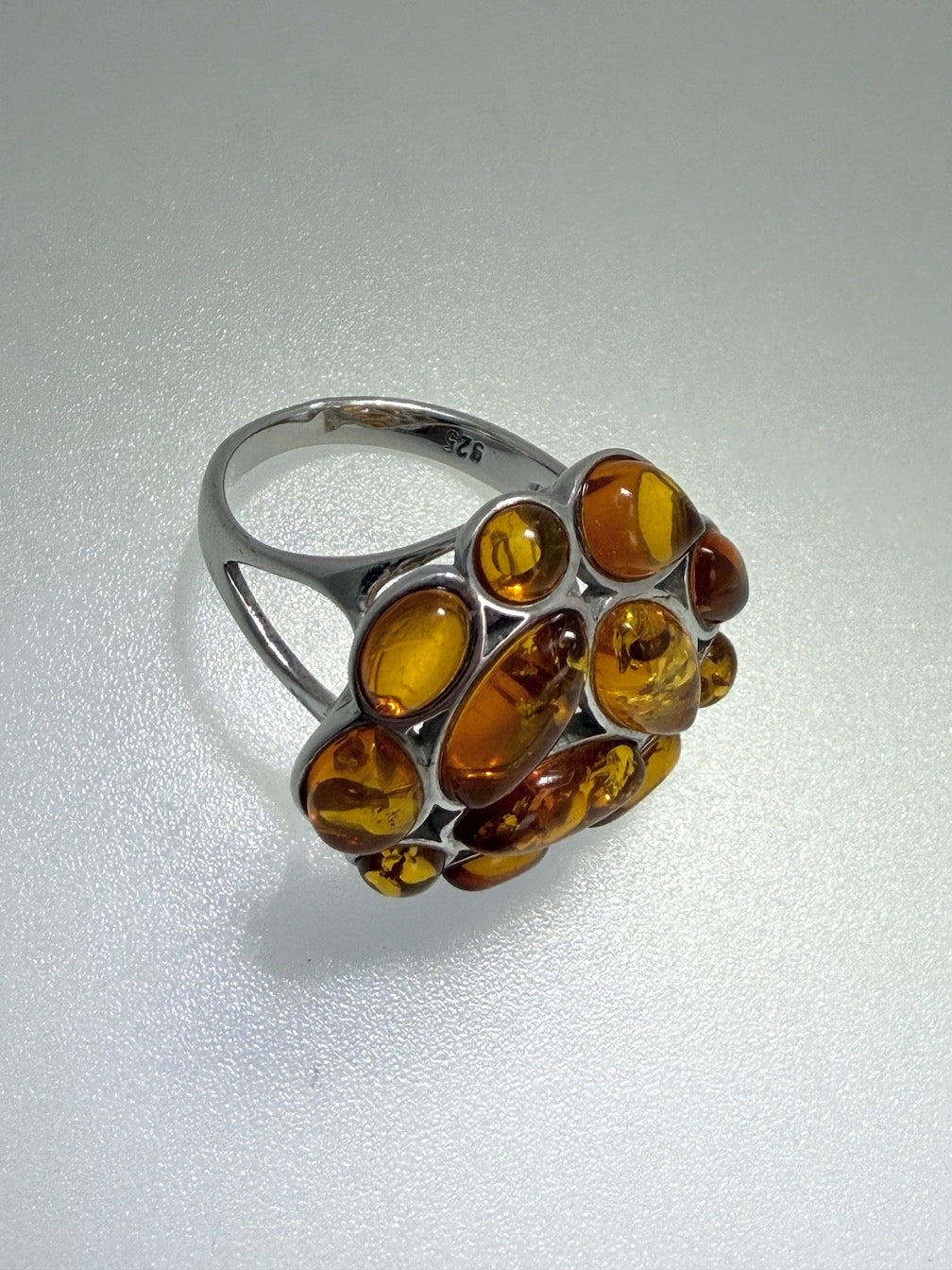 Sterling Silver & Genuine Baltic Amber Cluster Ring