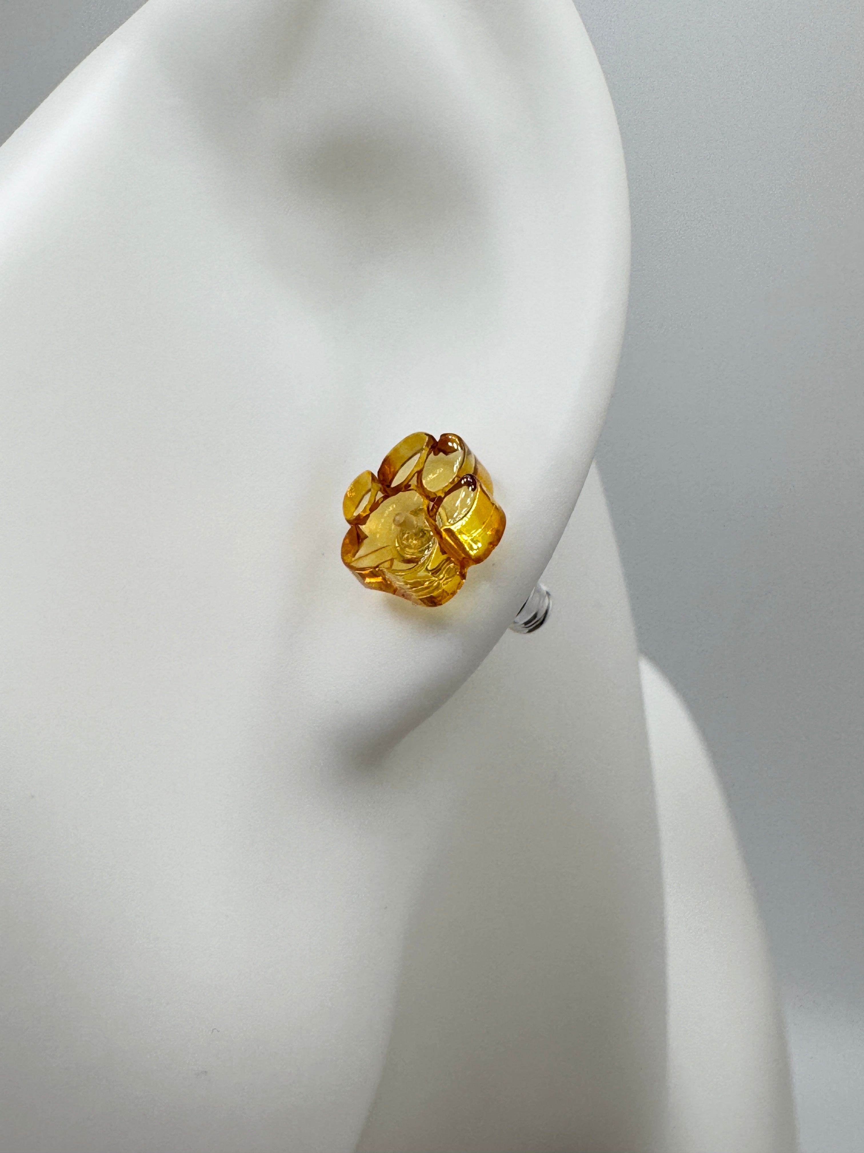 Sterling Silver & Genuine Baltic Amber Dog Paw Post - Stud Earrings 