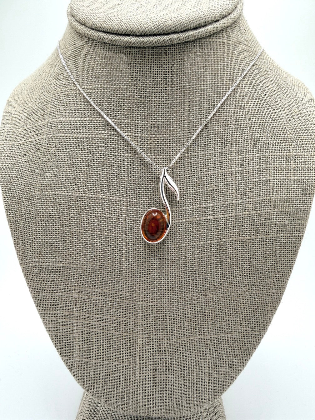 Sterling Silver & Genuine Baltic Amber Music Note Pendant – Shipped on Sterling Silver Box Chain