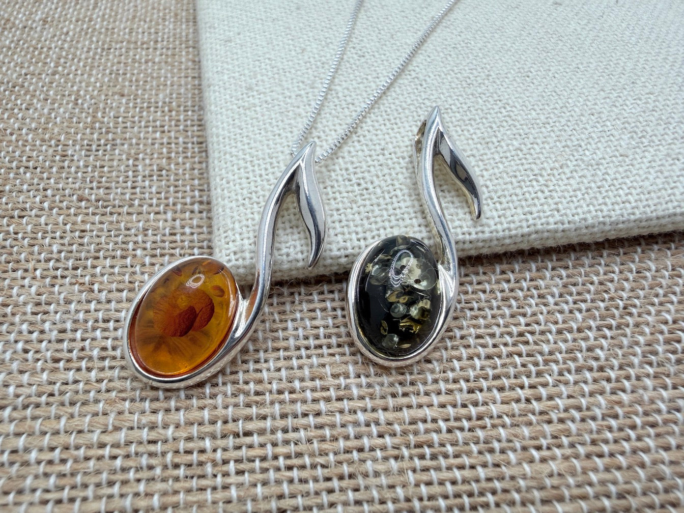 Sterling Silver & Genuine Baltic Amber Music Note Pendant – Shipped on Sterling Silver Box Chain
