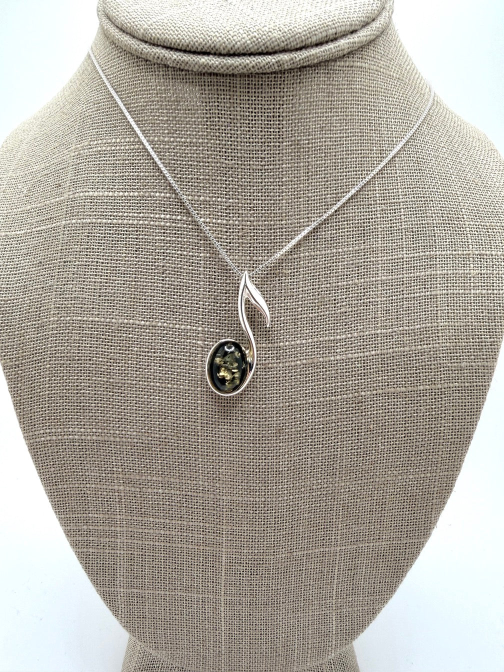 Sterling Silver & Genuine Baltic Amber Music Note Pendant – Shipped on Sterling Silver Box Chain