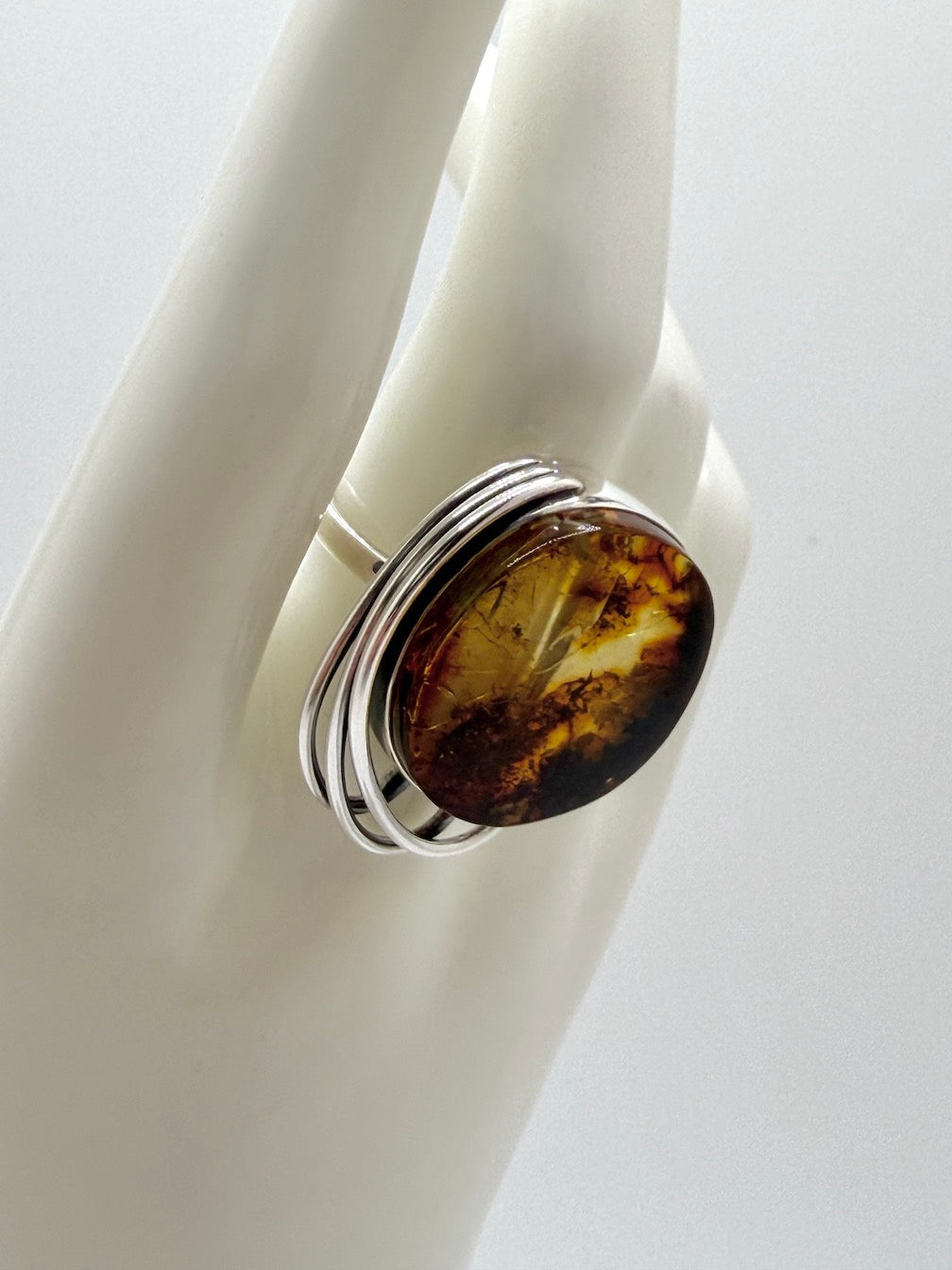 Sterling Silver & Genuine Baltic Amber Organic Statement Ring