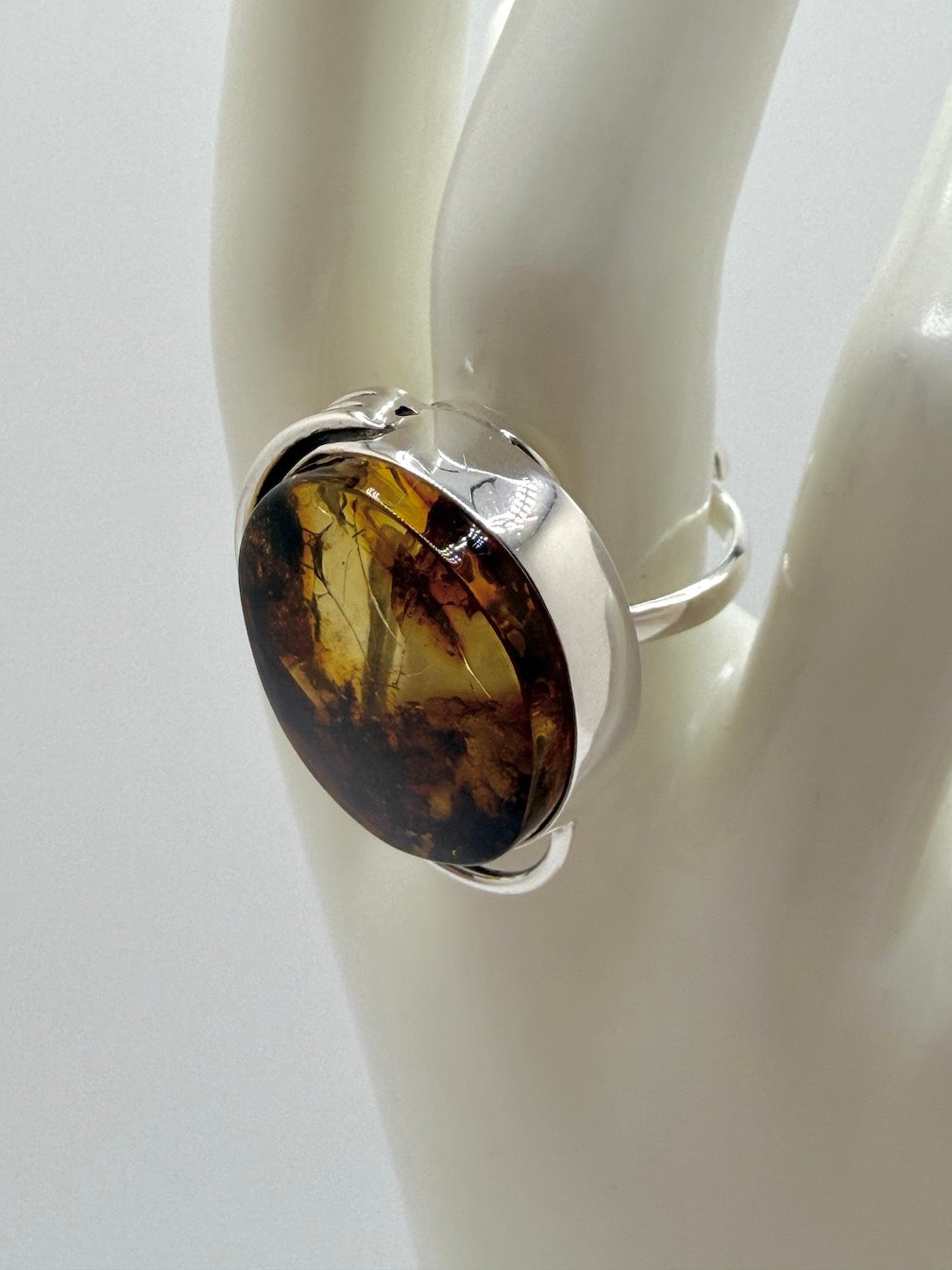 Sterling Silver & Genuine Baltic Amber Organic Statement Ring