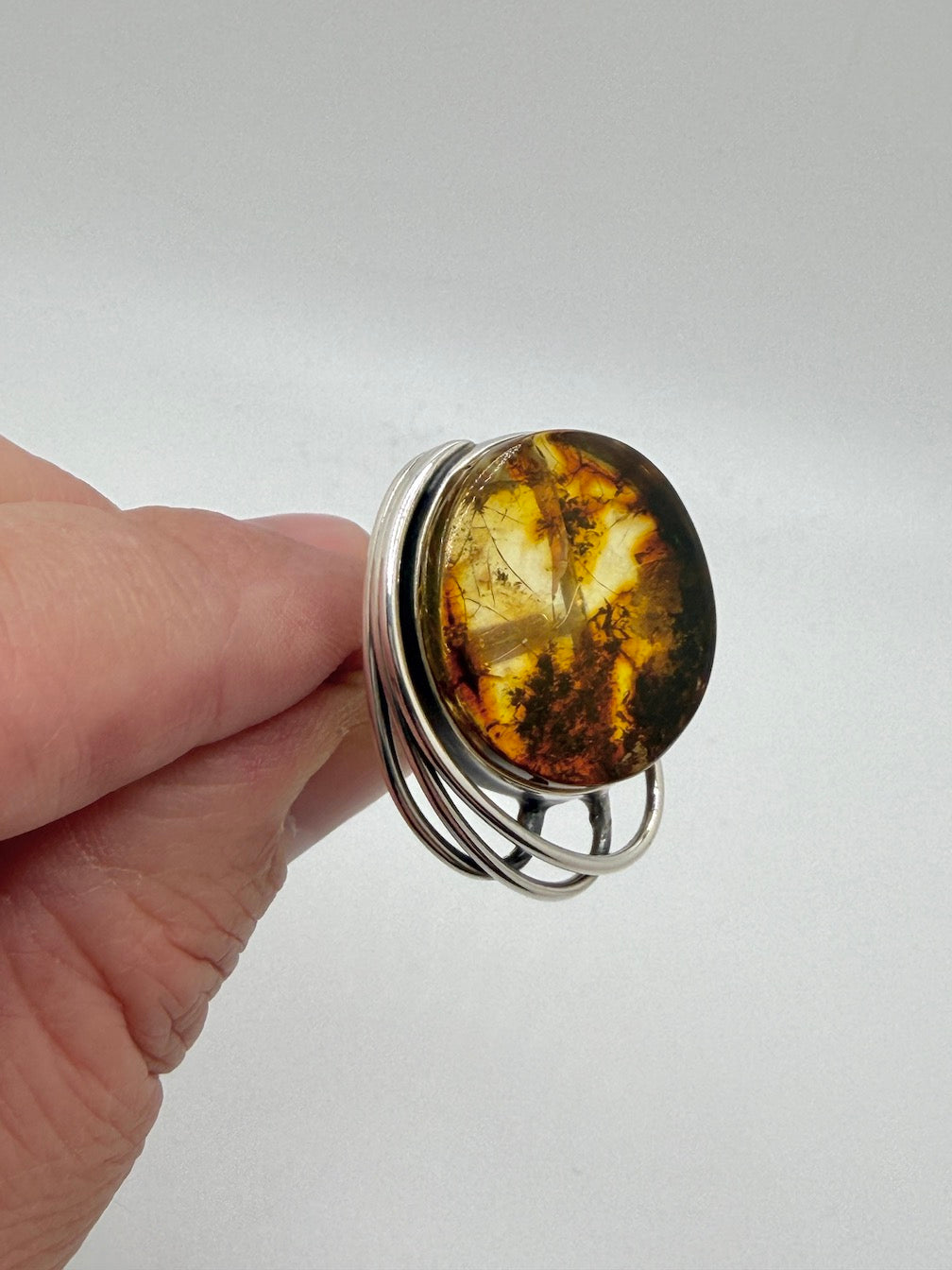Sterling Silver & Genuine Baltic Amber Organic Statement Ring
