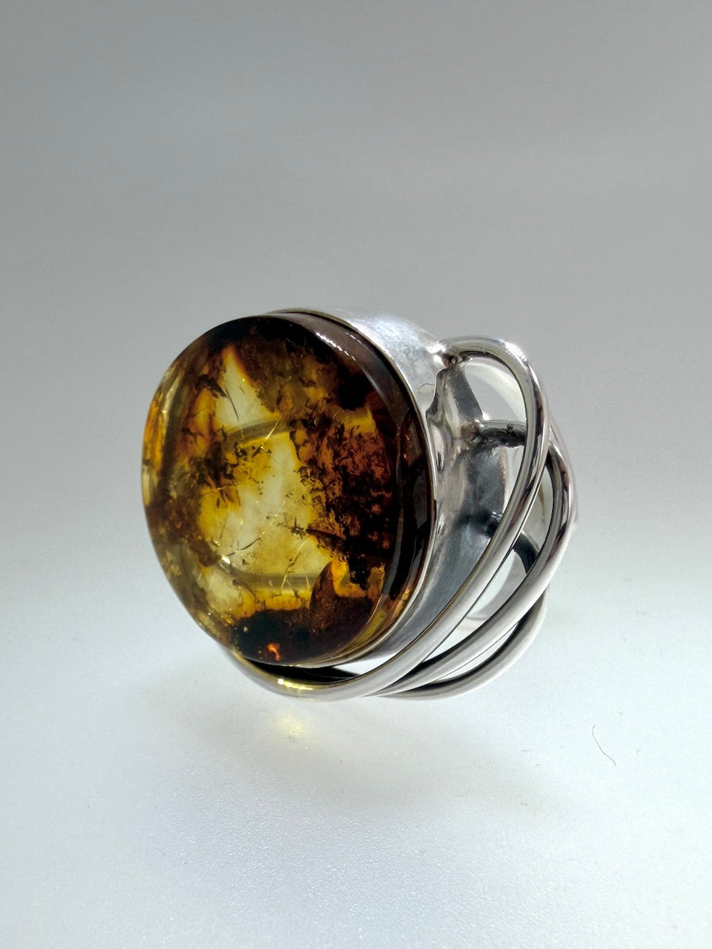 Sterling Silver & Genuine Baltic Amber Organic Statement Ring