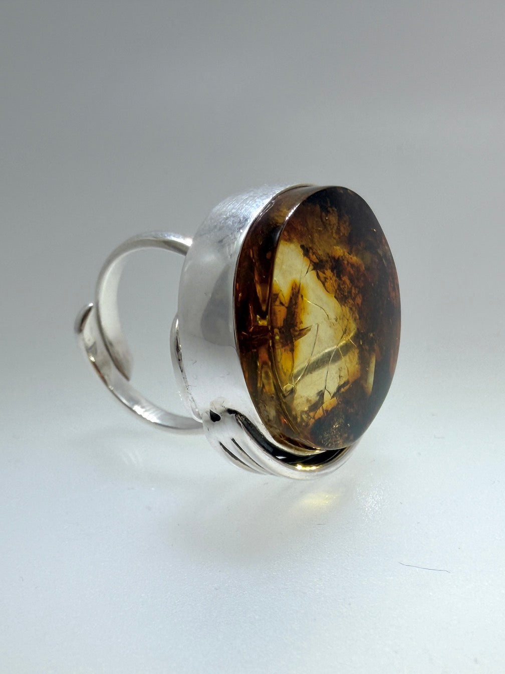 Sterling Silver & Genuine Baltic Amber Organic Statement Ring